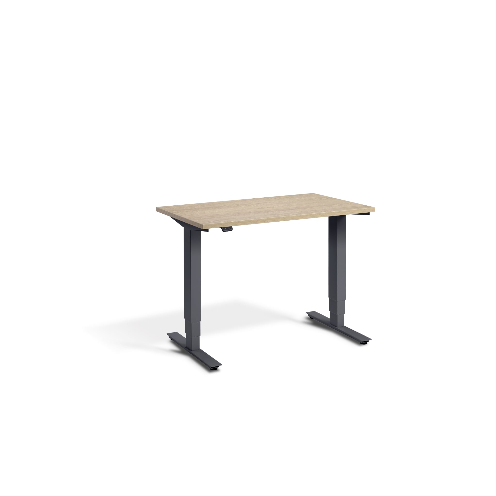 Quiet Compact Desk with Anthracite Frame and Natural Oak Desktop