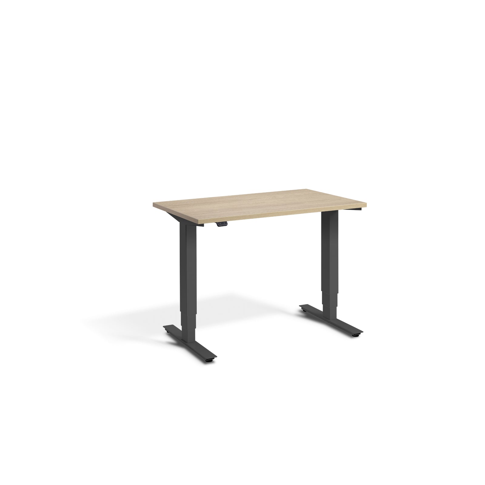Quiet Compact Desk with Dark Grey Frame and Natural Oak Desktop