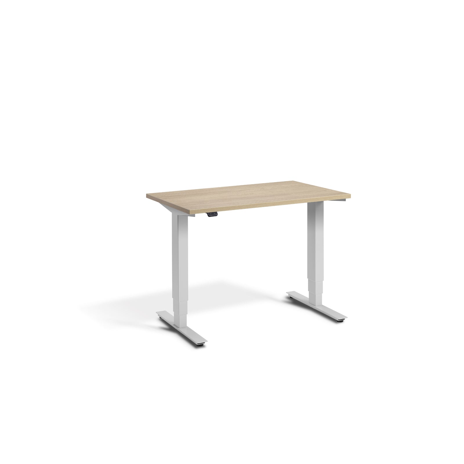 Quiet Compact Desk with Light Grey Frame and Natural Oak Desktop