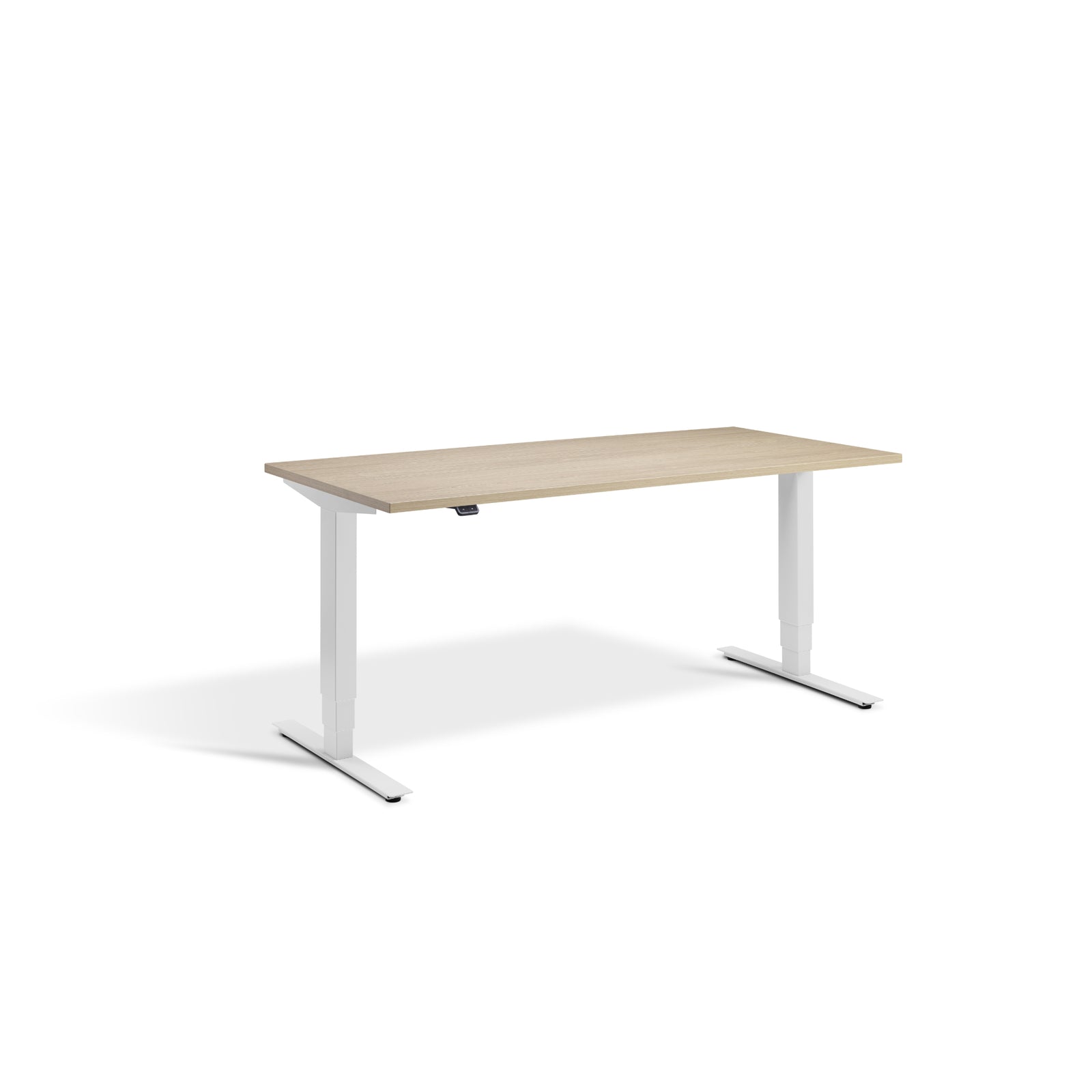 Quiet Motor Standing Desk with Light Grey Frame and Natural Oak Desktop