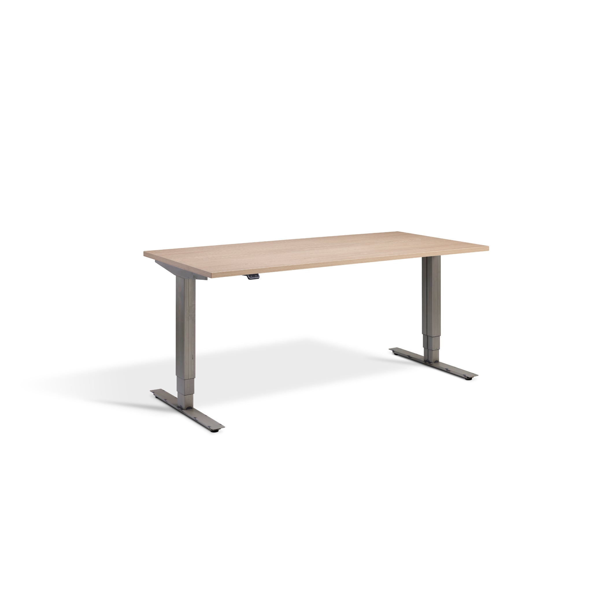 Quiet Motor Standing Desk with Raw Steel Frame and Natural Oak Desktop