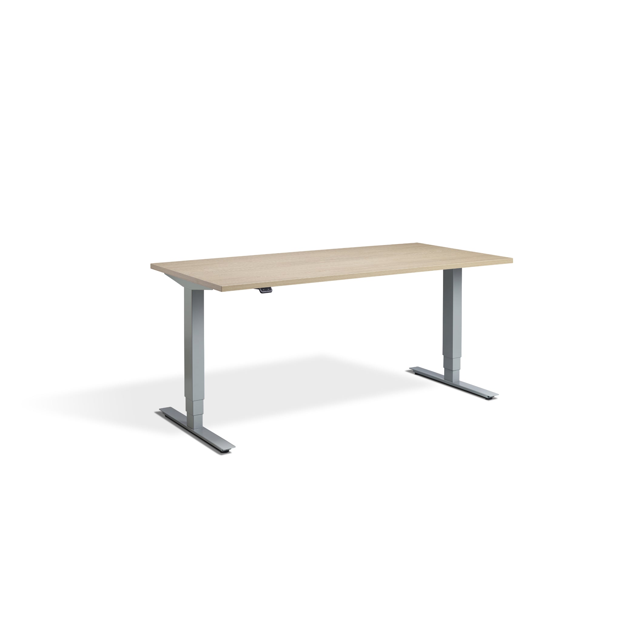 Quiet Motor Standing Desk with Silver Frame and Natural Oak Desktop