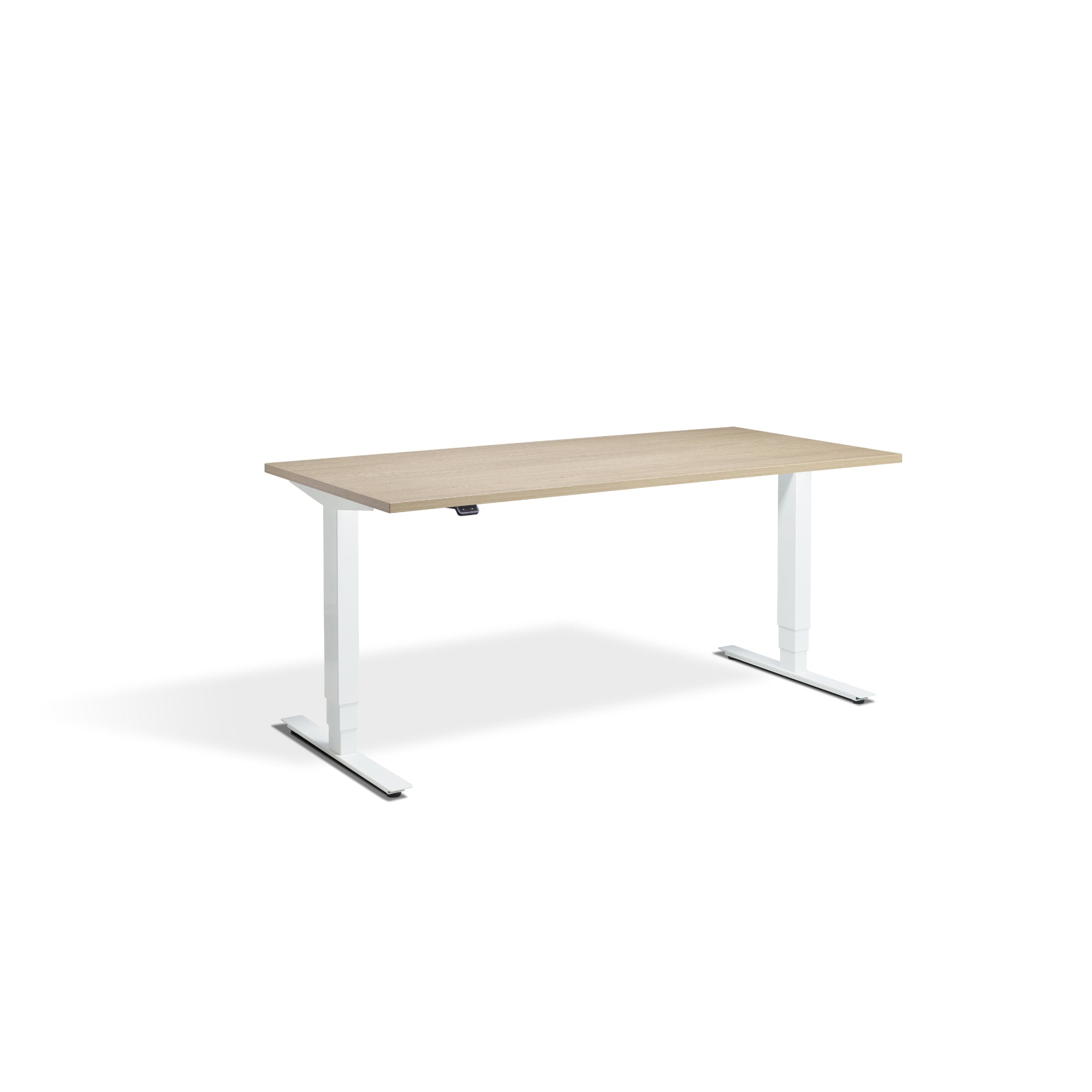 Quiet Motor Standing Desk with White Frame and Natural Oak Desktop