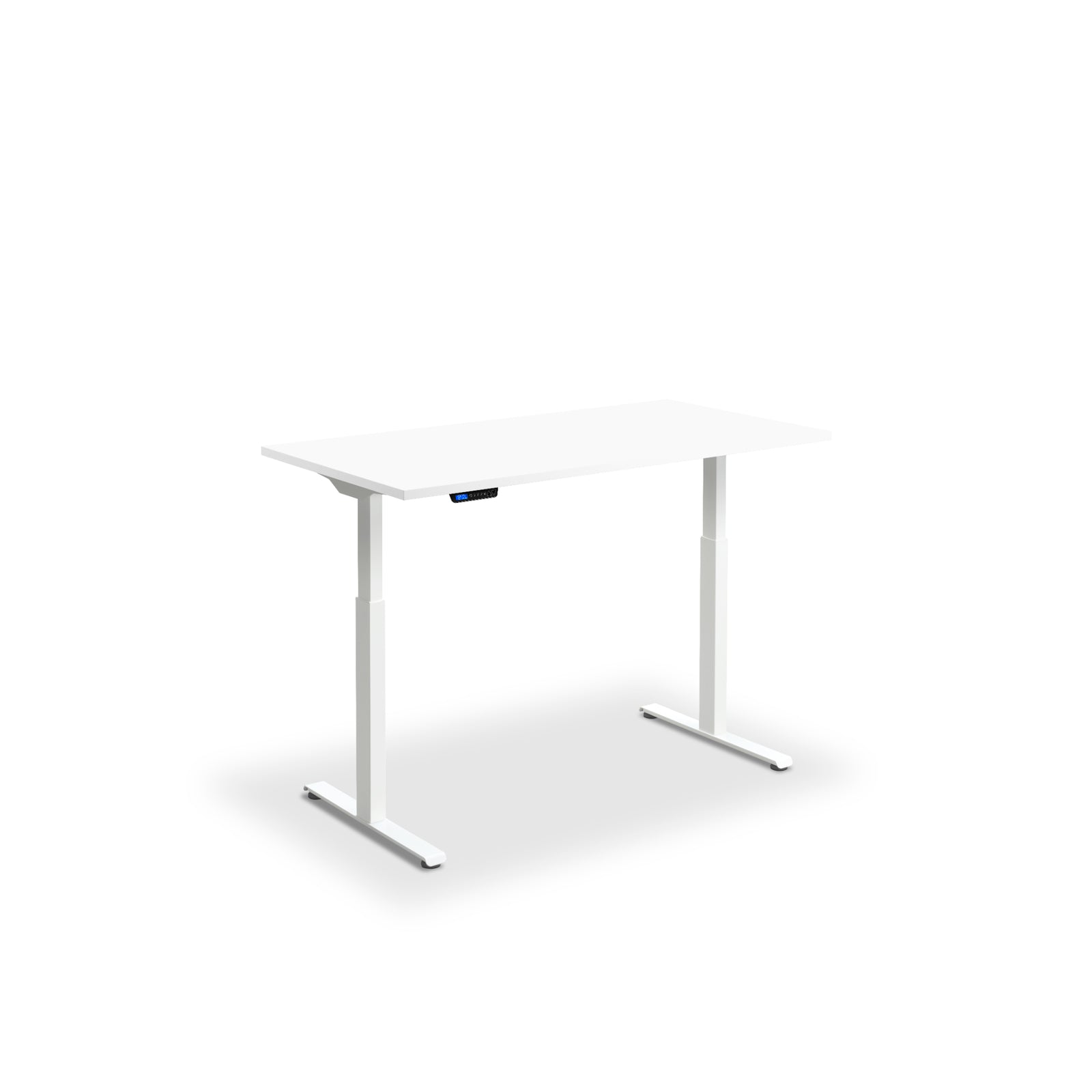 Quiet motor standing desk with white frame and white desktop