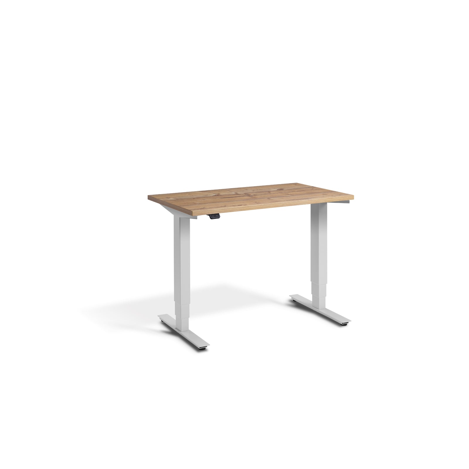 Quiet Compact Desk with Light Grey Frame and Natural Oak Desktop