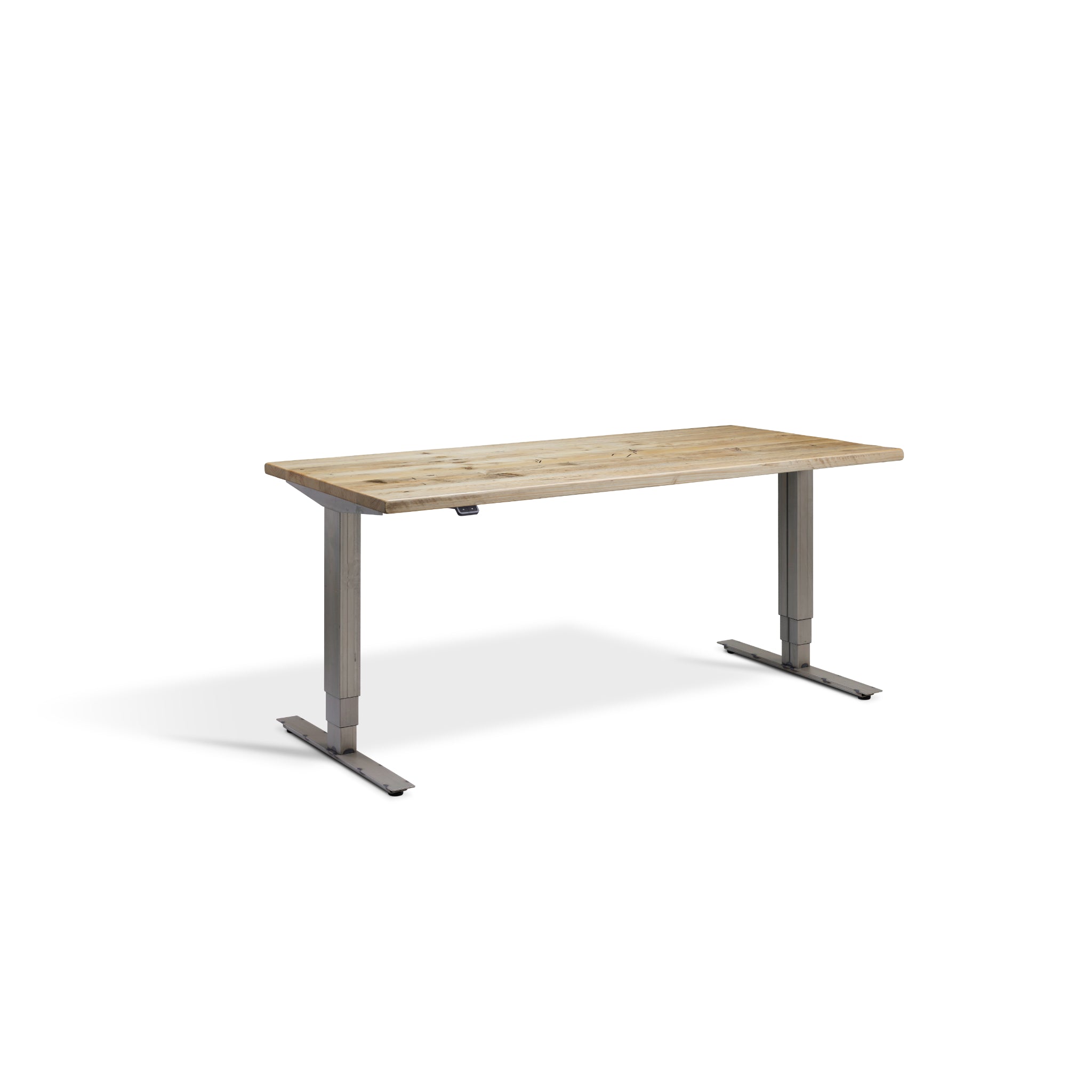 Quiet Motor Standing Desk with Raw Steel Frame and Timber Desktop