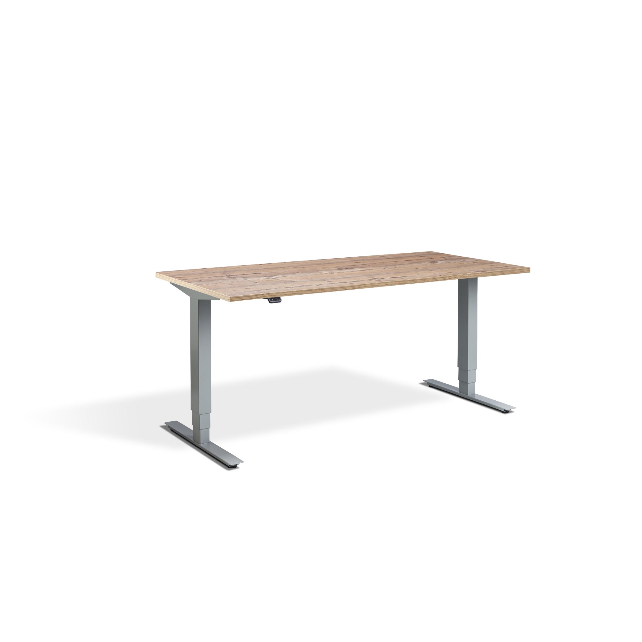 Quiet Motor Standing Desk with Silver Frame and Timber Desktop