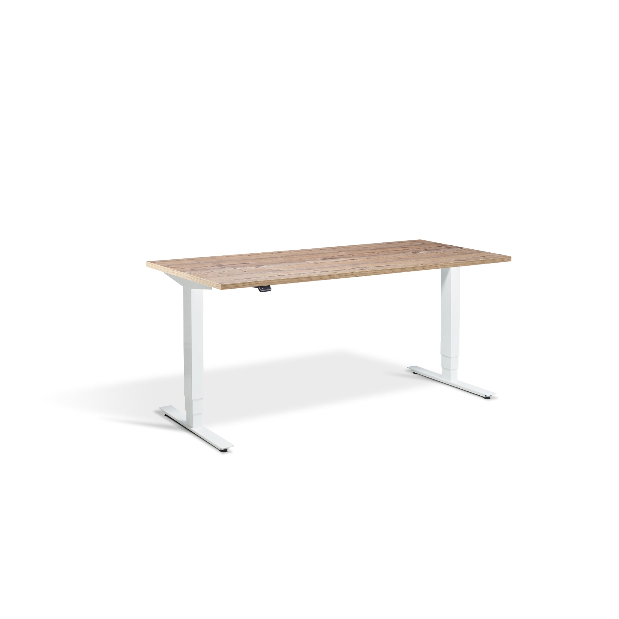 Quiet Motor Standing Desk with White Frame and Timber Desktop