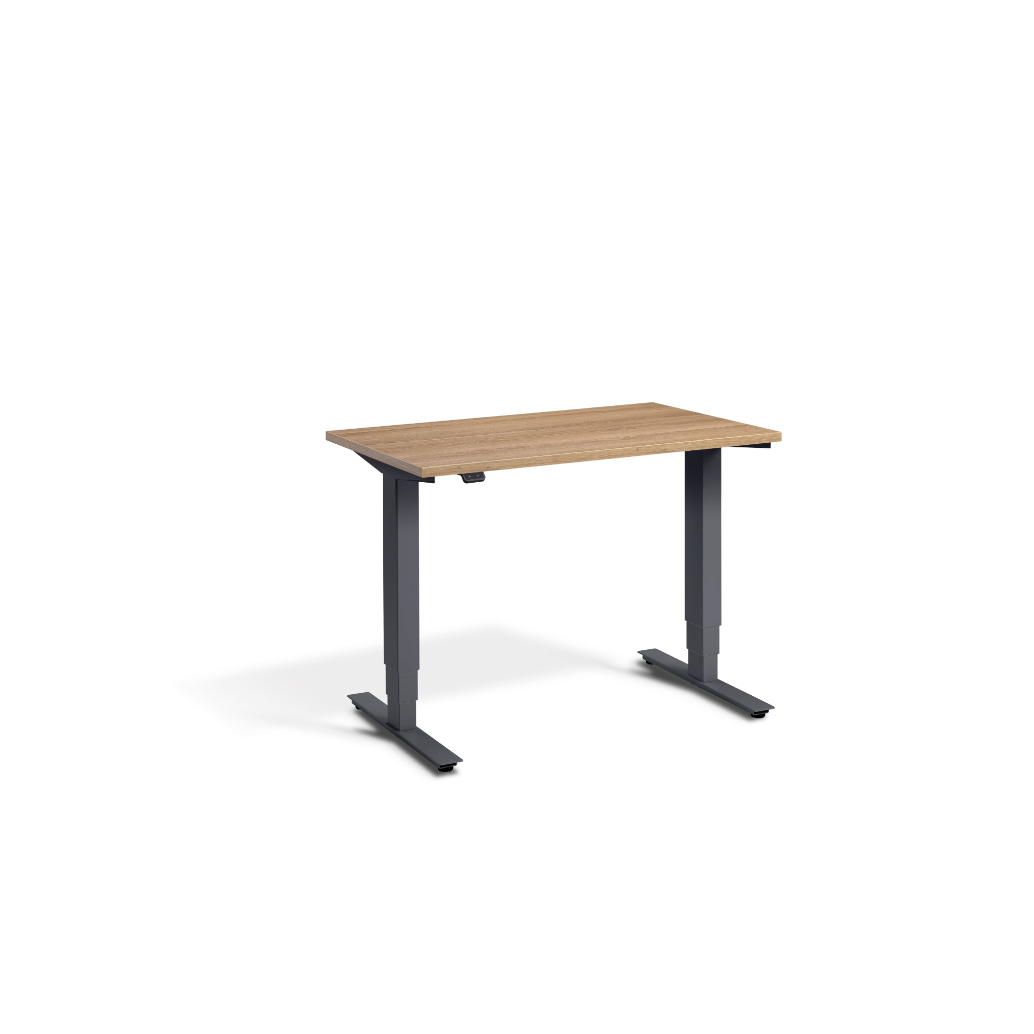Quiet Compact Desk with Anthracite Frame and Brown Oak Desktop
