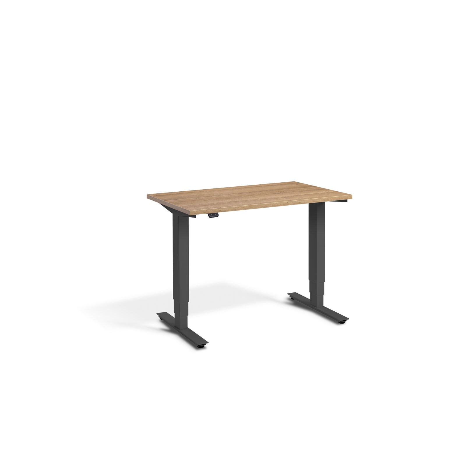 Quiet Compact Desk with Dark Grey Frame and Brown Oak Desktop