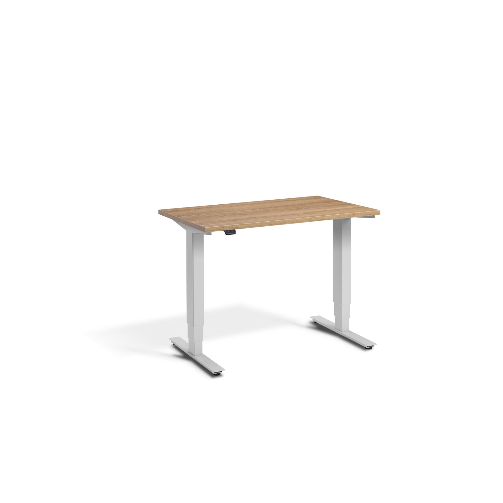 Quiet Compact Desk with Light Grey Frame and Brown Oak Desktop