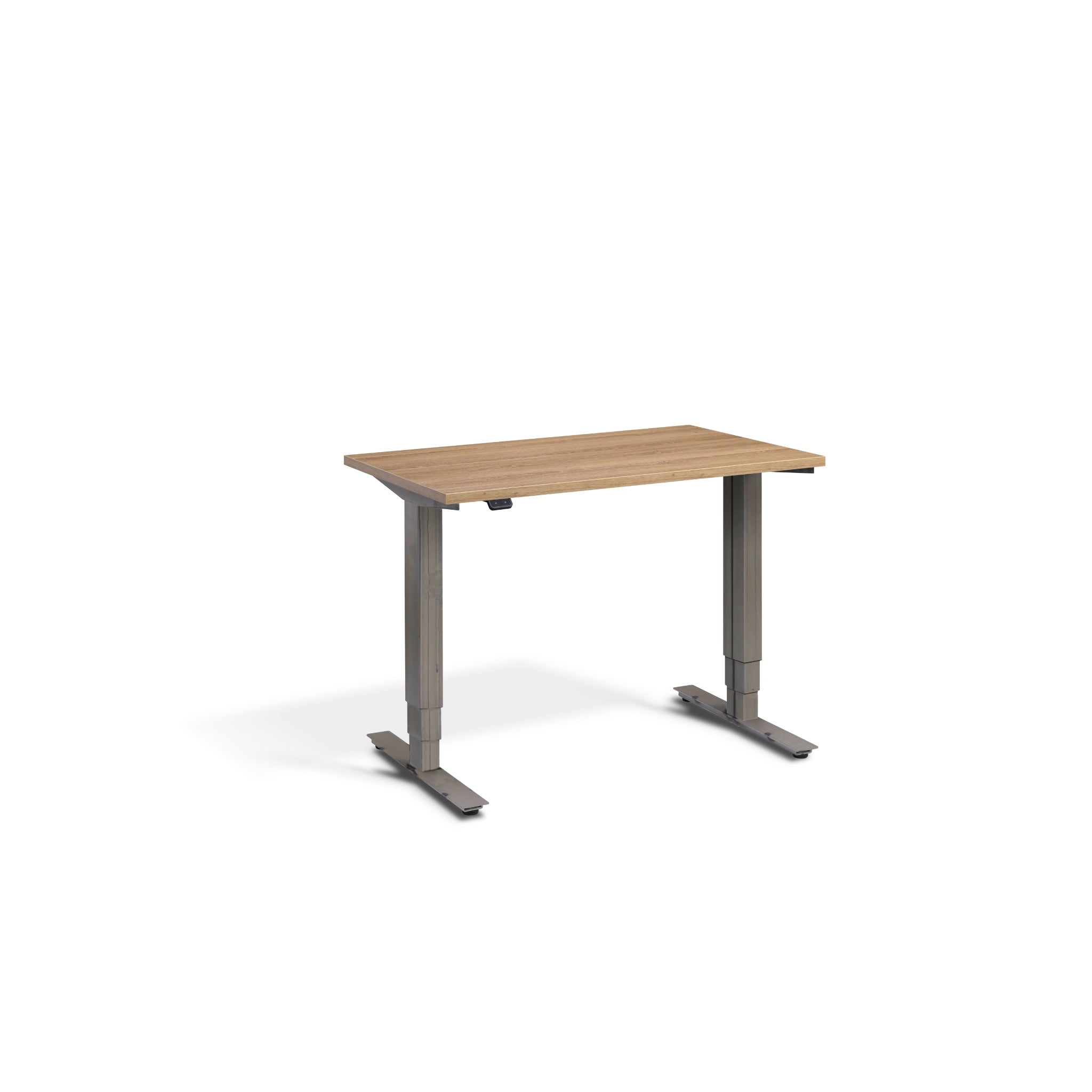 Quiet Compact Desk with Raw Steel Frame and Brown Oak Desktop