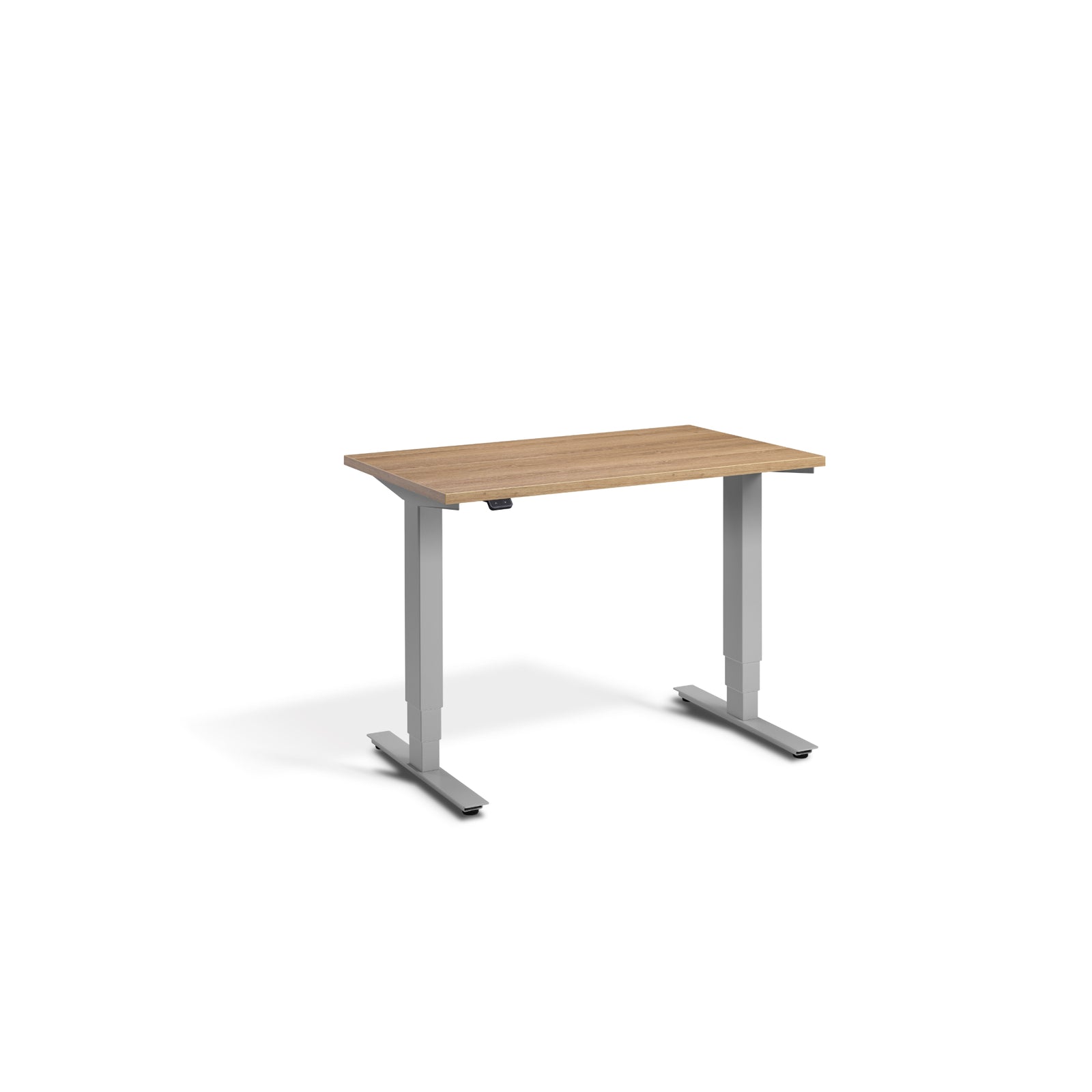 Quiet Compact Desk with Silver Frame and Brown Oak Desktop