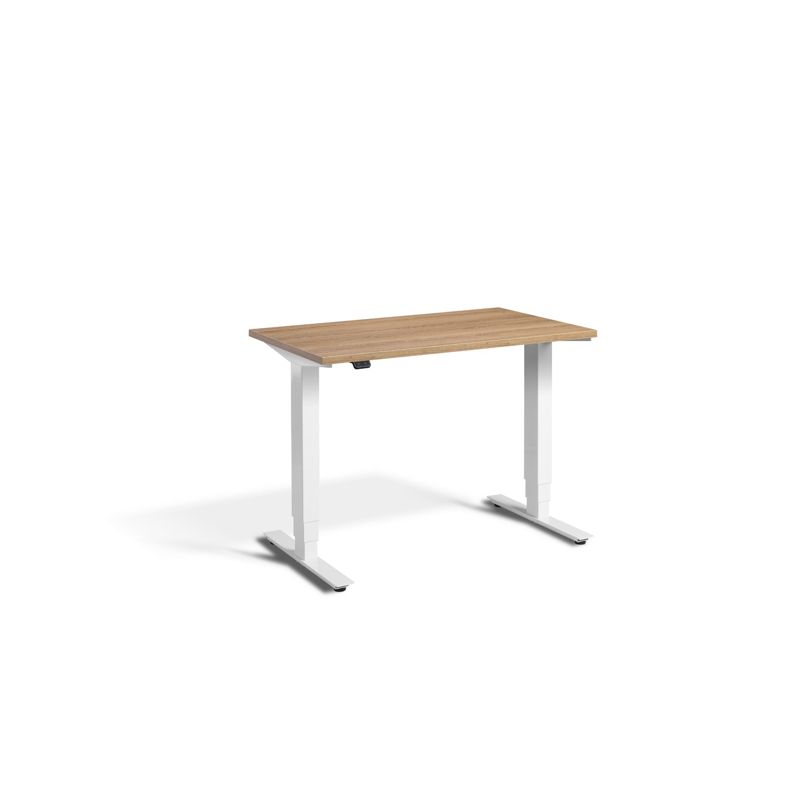 Quiet Compact Desk with White Frame and Brown Oak Desktop