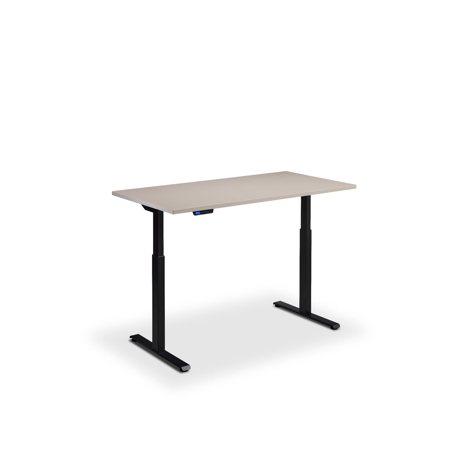 Quiet motor standing desk with black frame and stone desktop