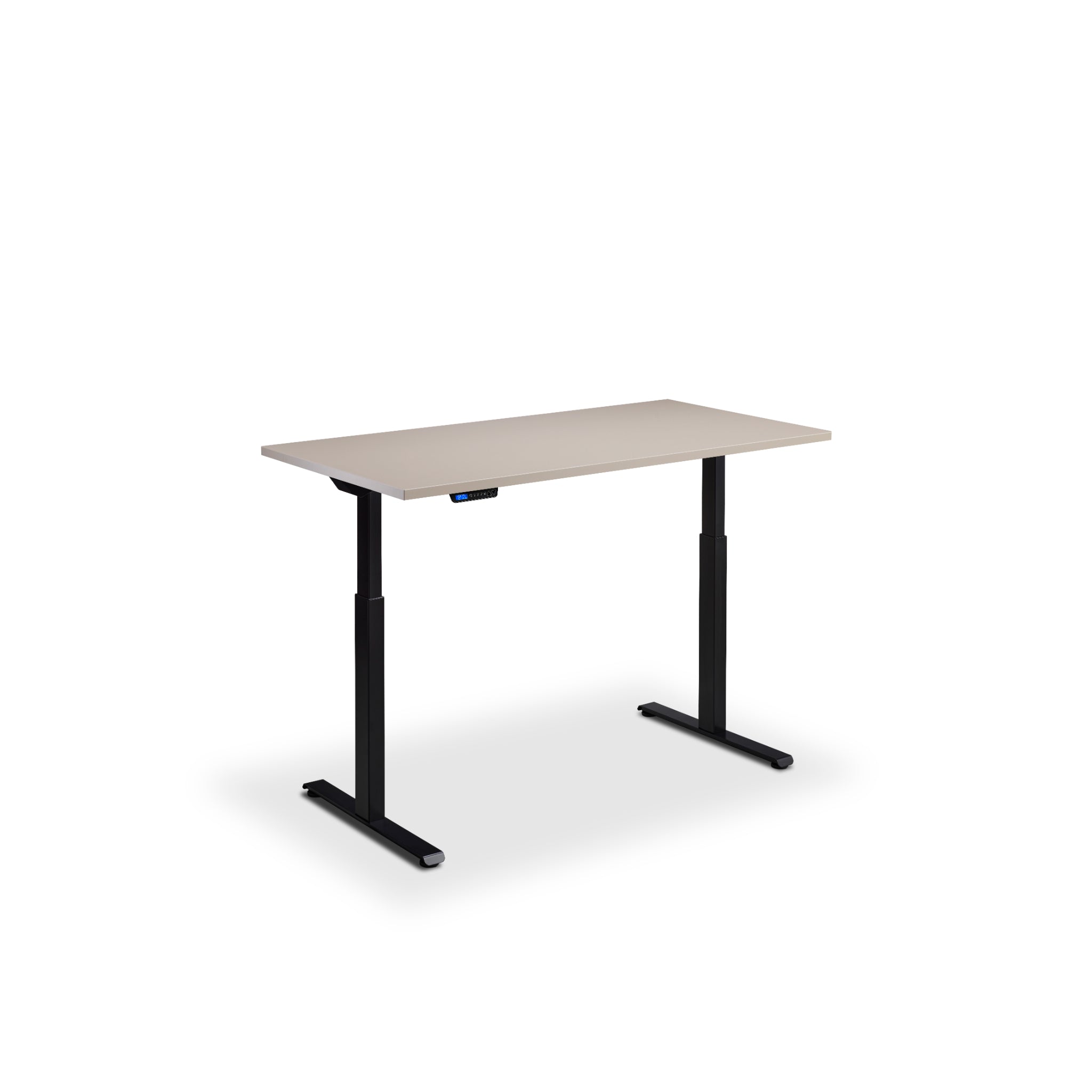 Quiet motor standing desk with black frame and stone desktop