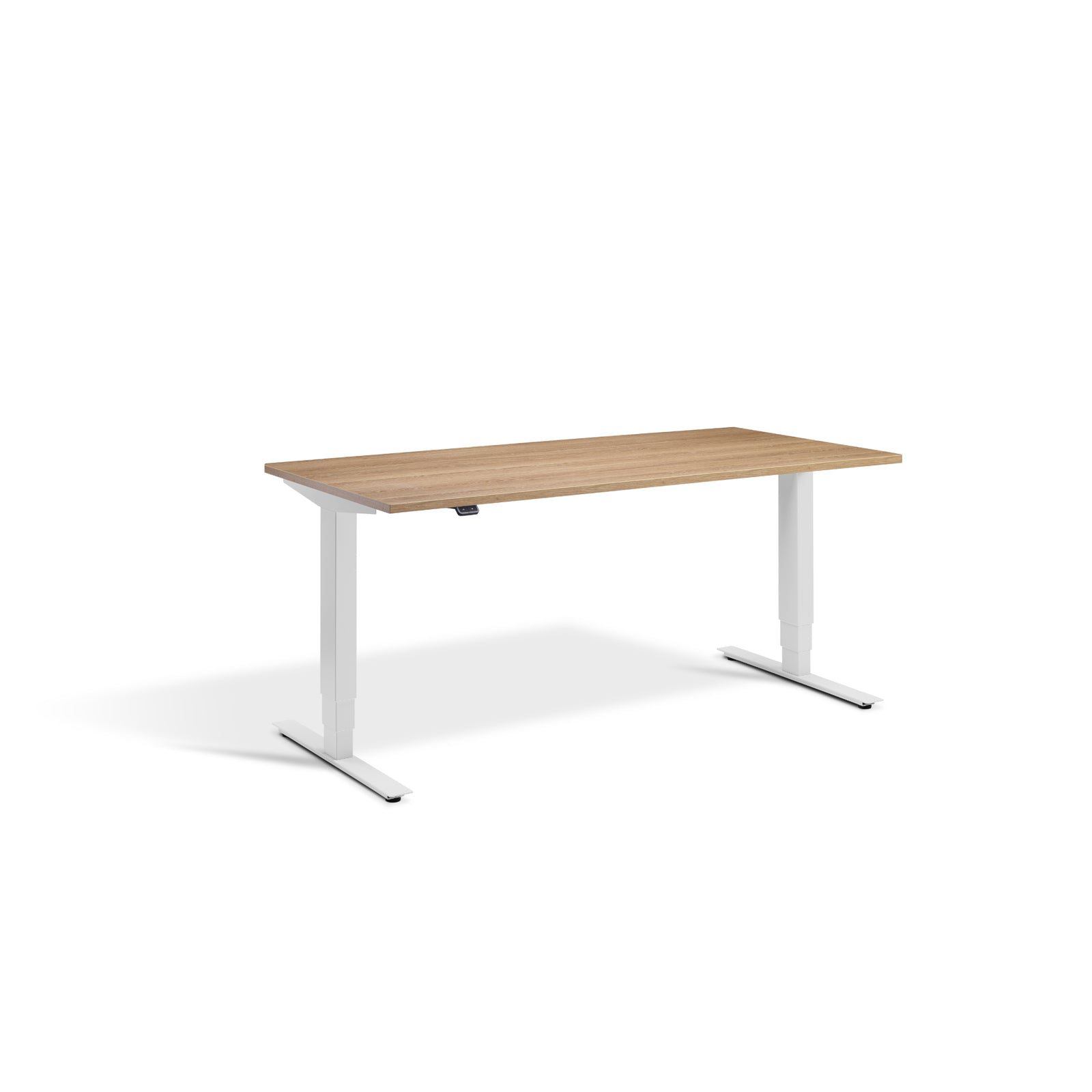 Quiet Motor Standing Desk with Light Grey Frame and Brown Oak Desktop