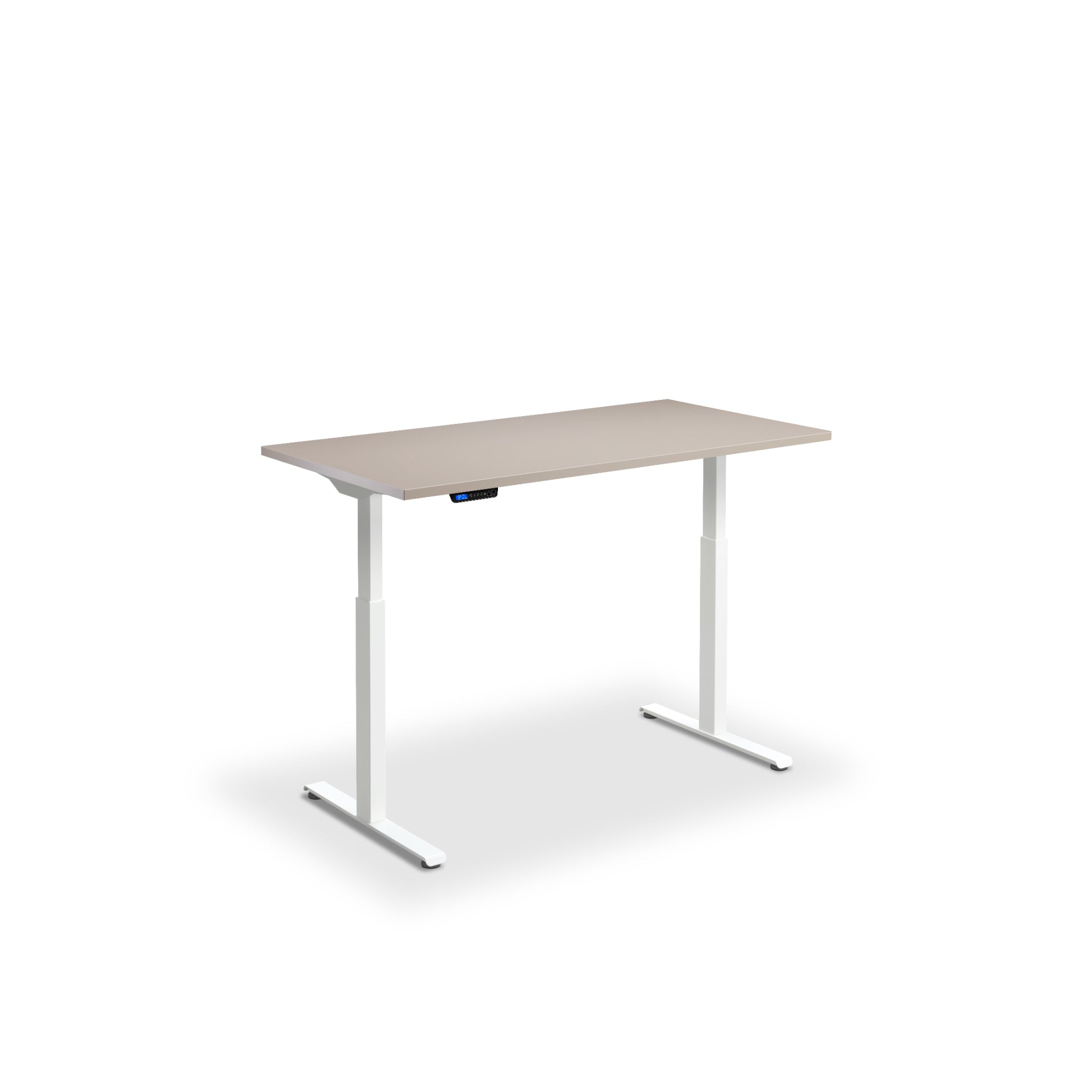 Quiet motor standing desk with white frame and stone desktop
