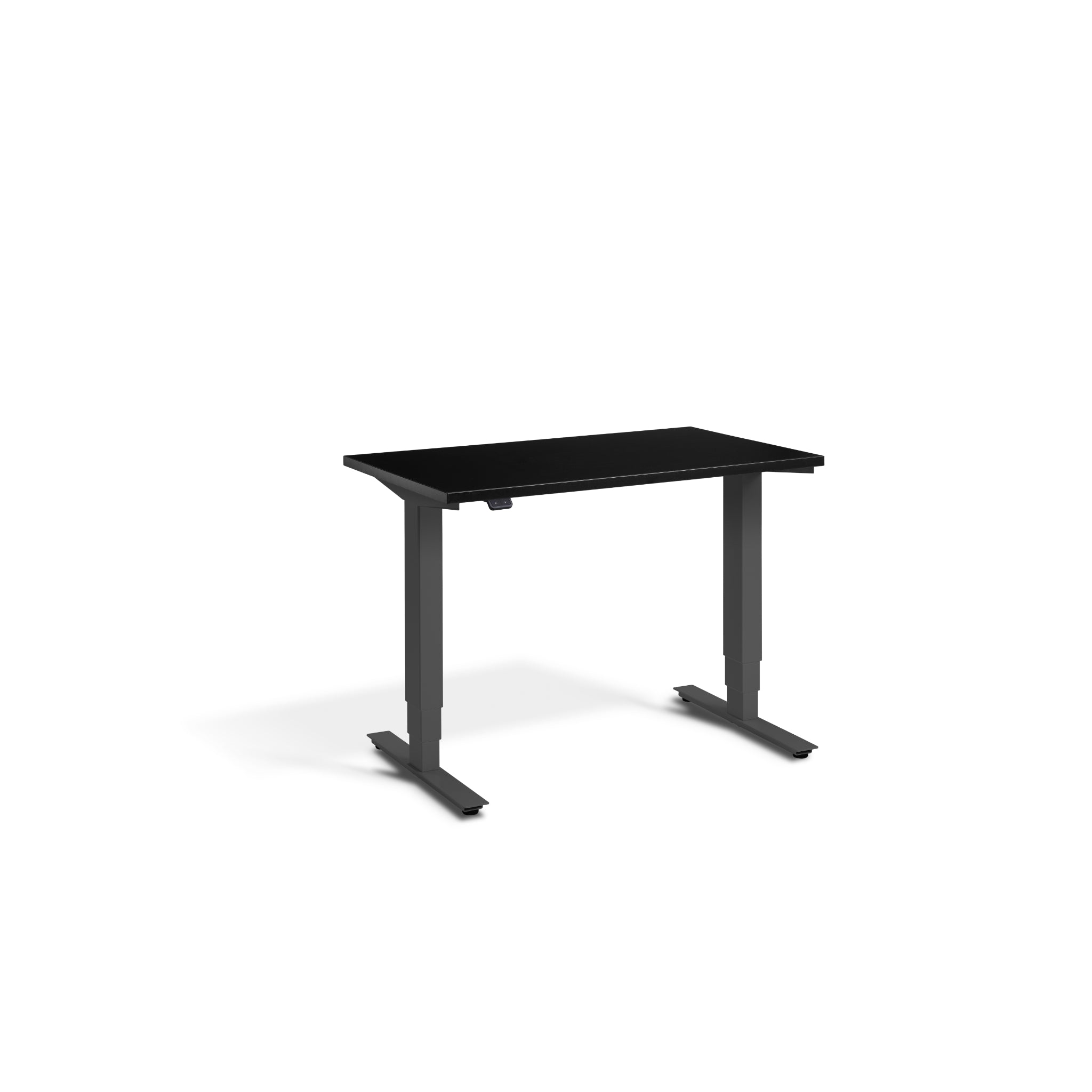 Quiet Compact Desk with Dark Grey Frame and Black Desktop