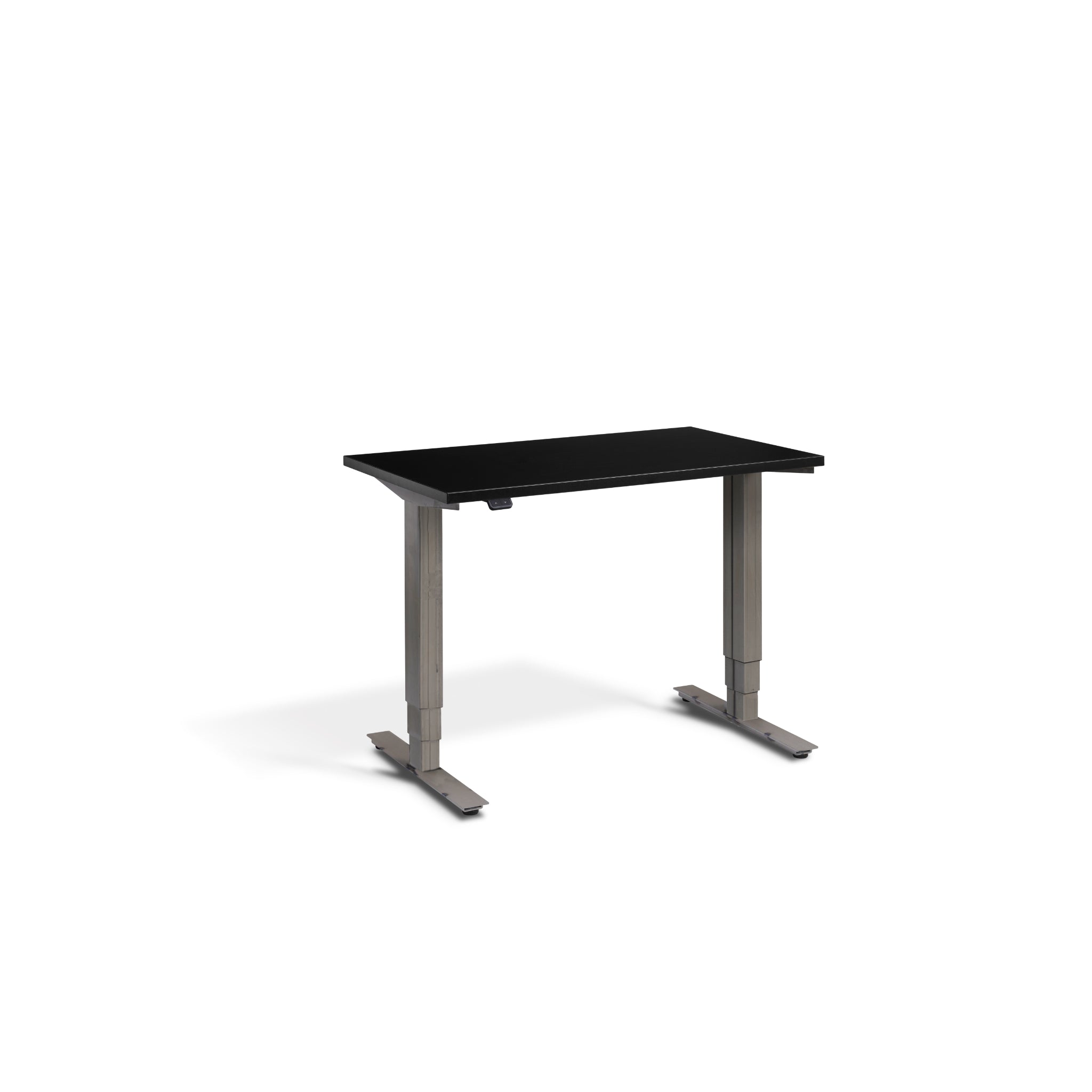 Quiet Compact Desk with Raw Steel Frame and Black Desktop