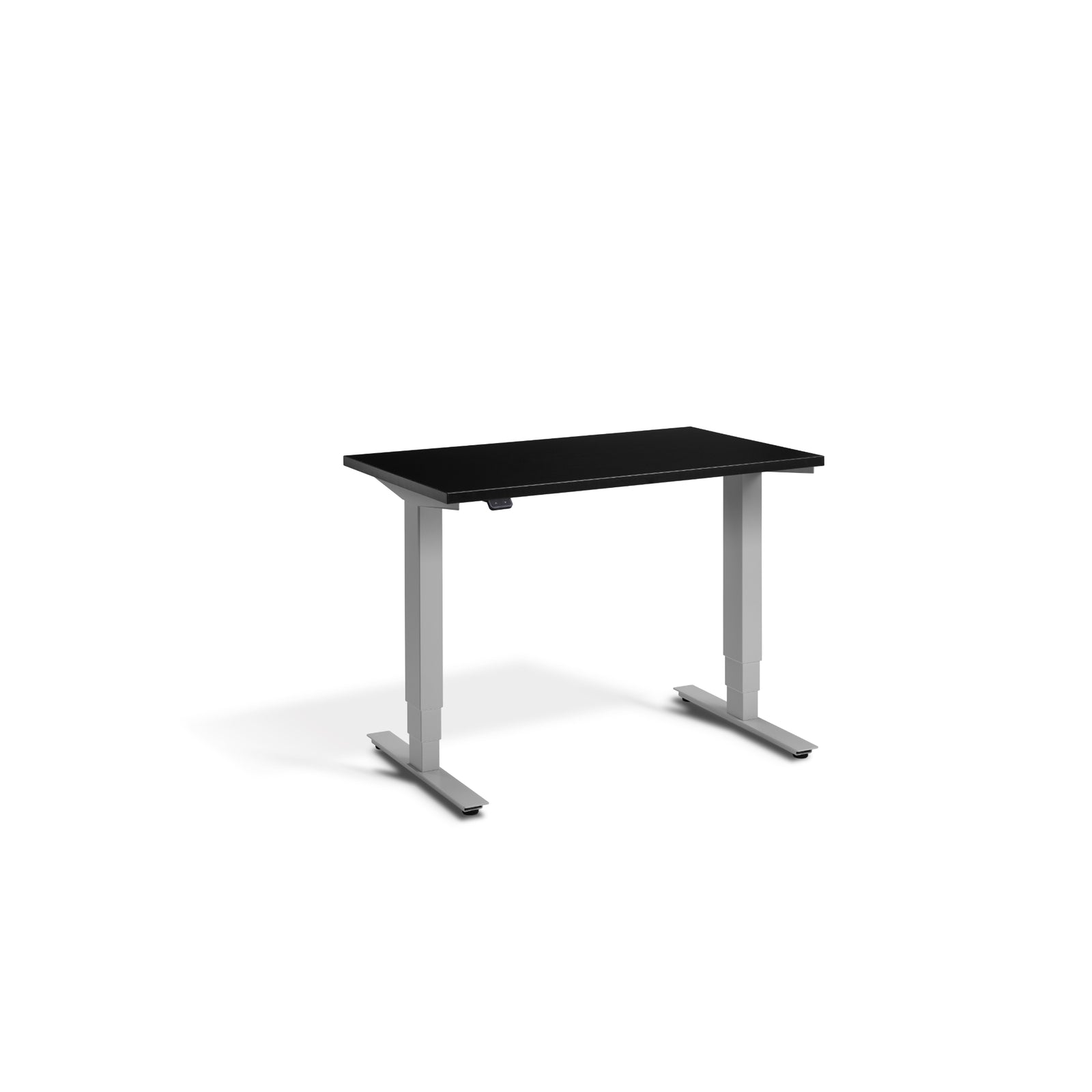 Quiet Compact Desk with Silver Frame and Black Desktop