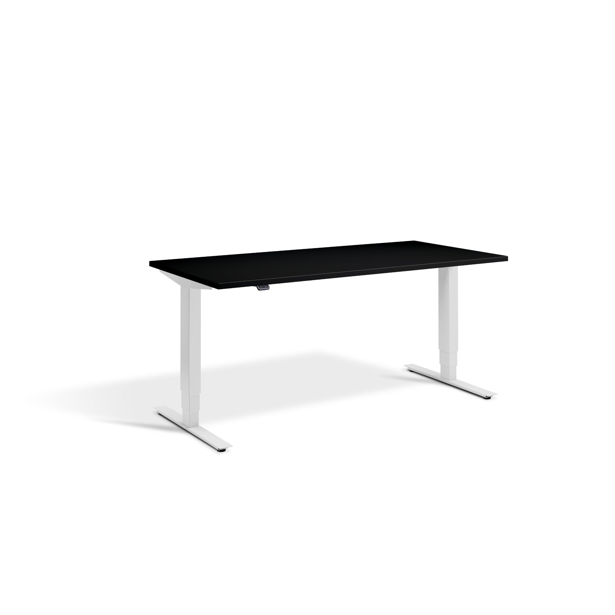 Quiet Motor Standing Desk with Light Grey Frame and Black Desktop
