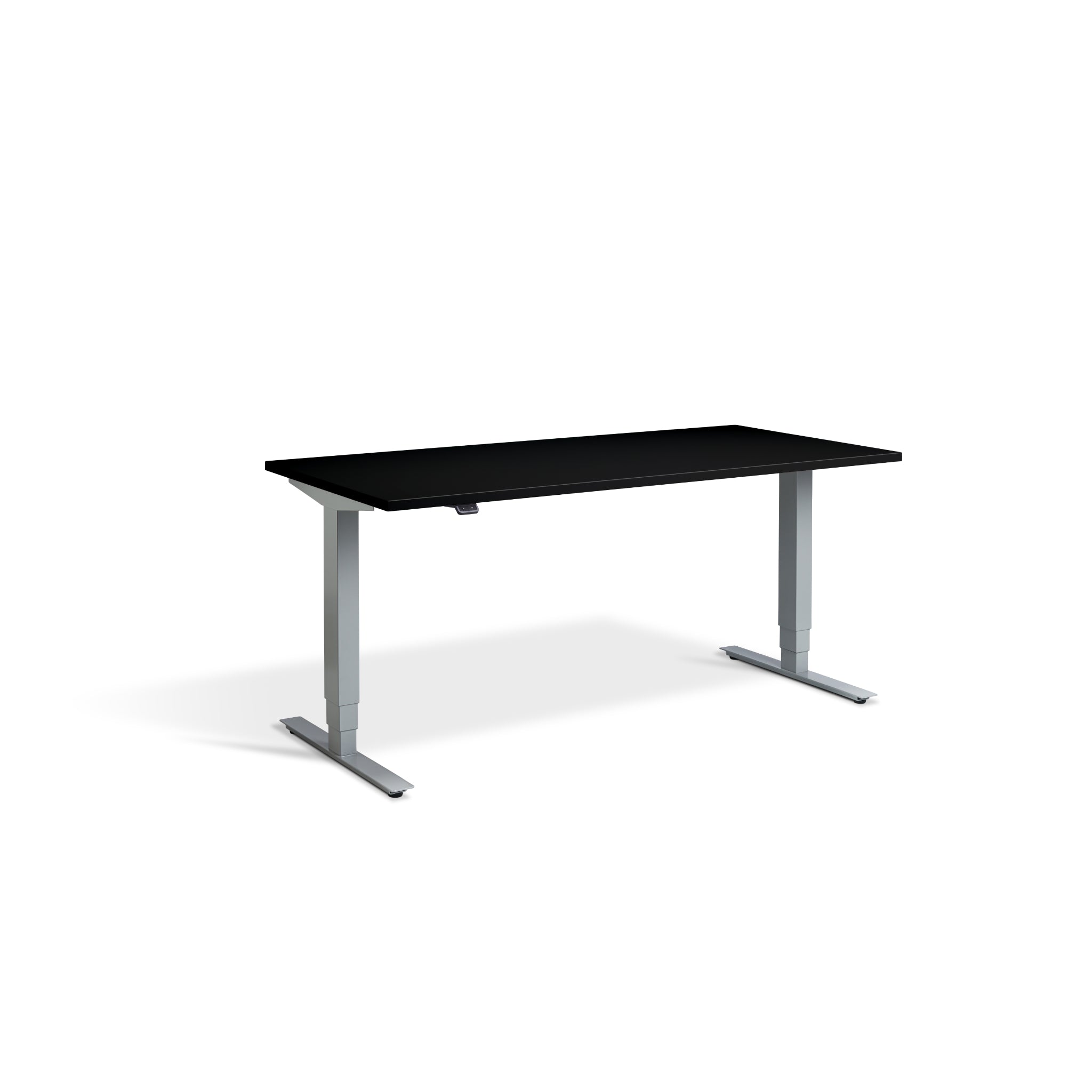 Quiet Motor Standing Desk with Silver Frame and Black Desktop