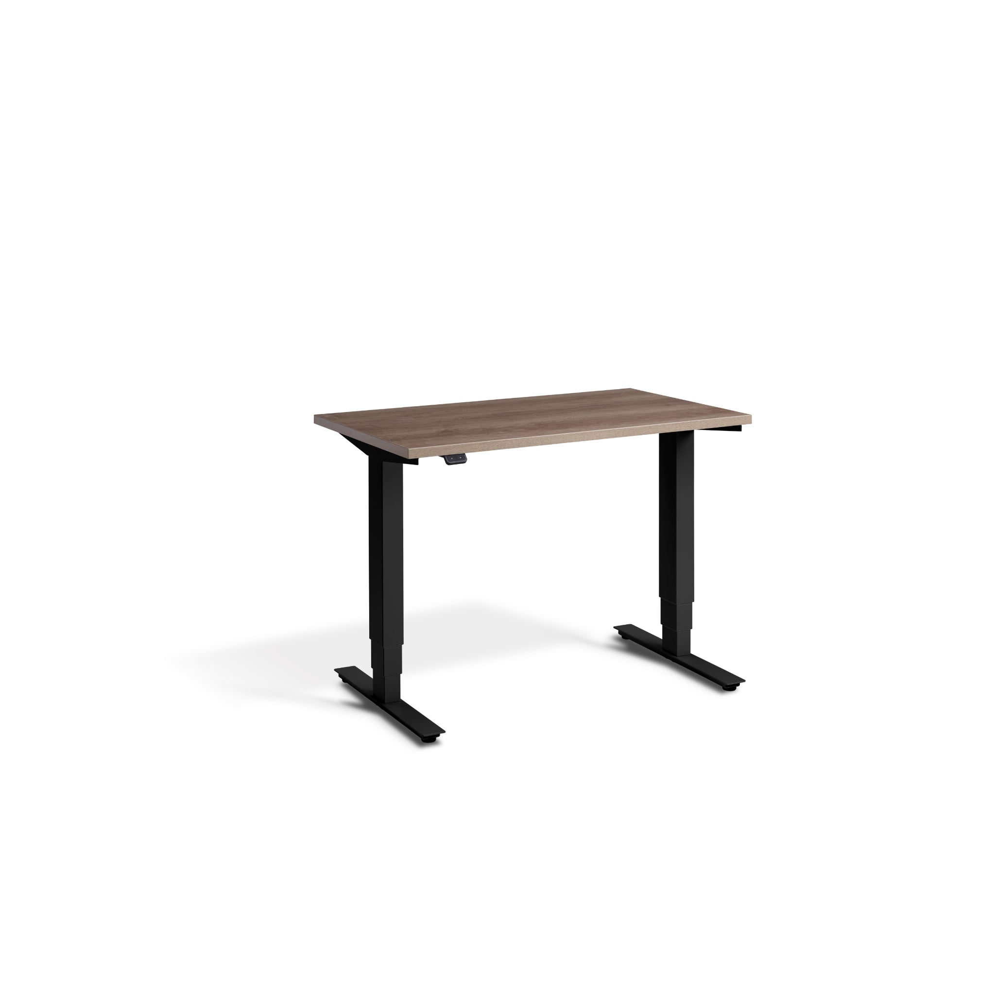 Quiet Compact Desk with Black Frame and Grey Nebraska Oak Desktop 