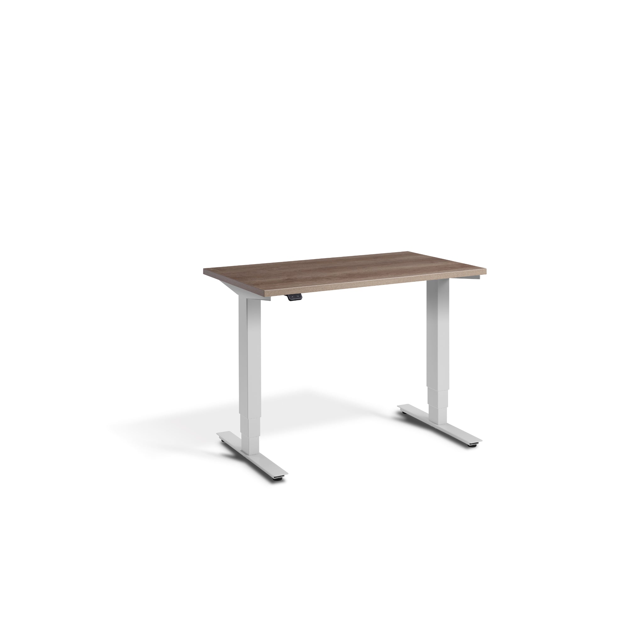 Quiet Compact Desk with Light Grey Frame and Grey Nebraska Oak Desktop