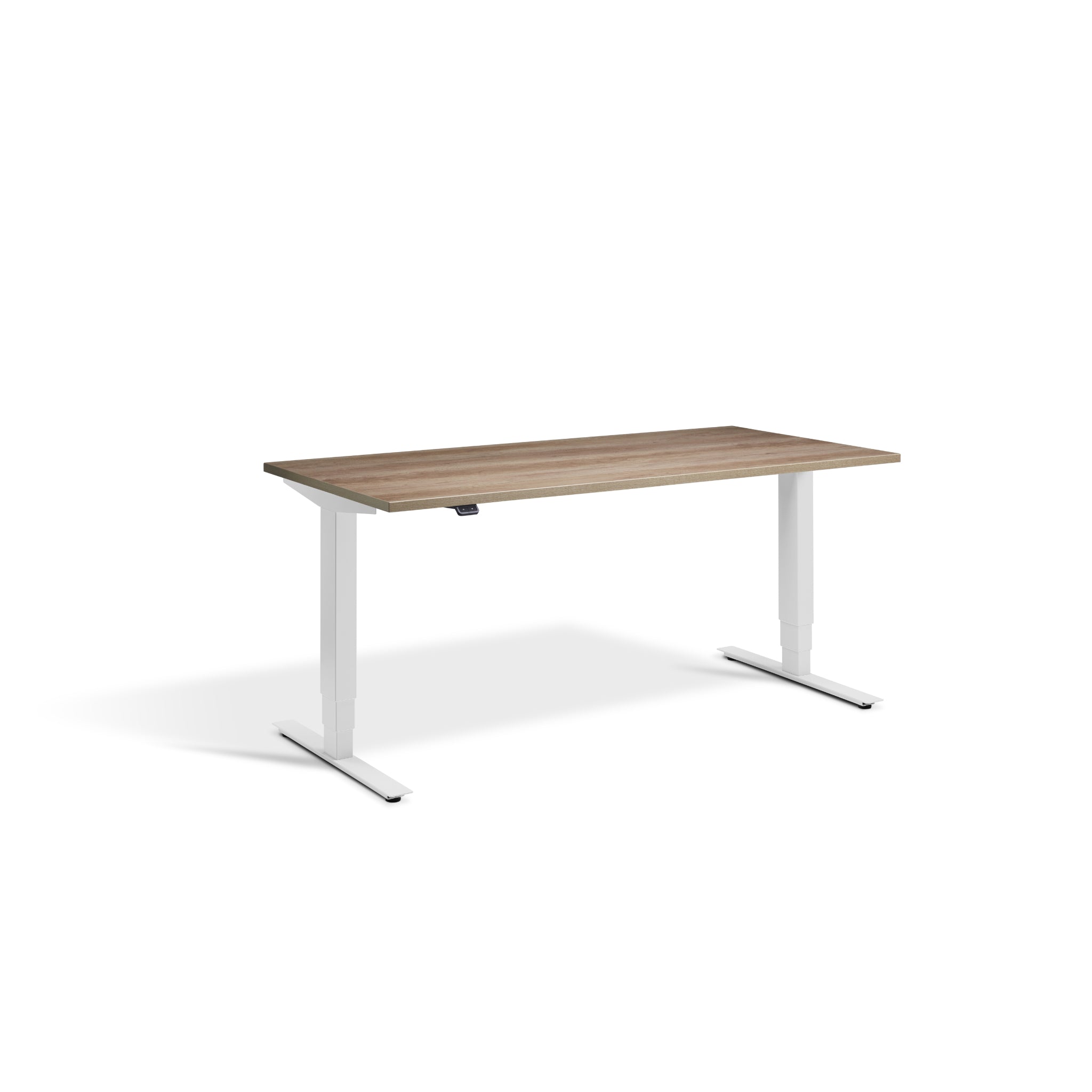Quiet Motor Standing Desk with Light Grey Frame and Grey Nebraska Oak Desktop