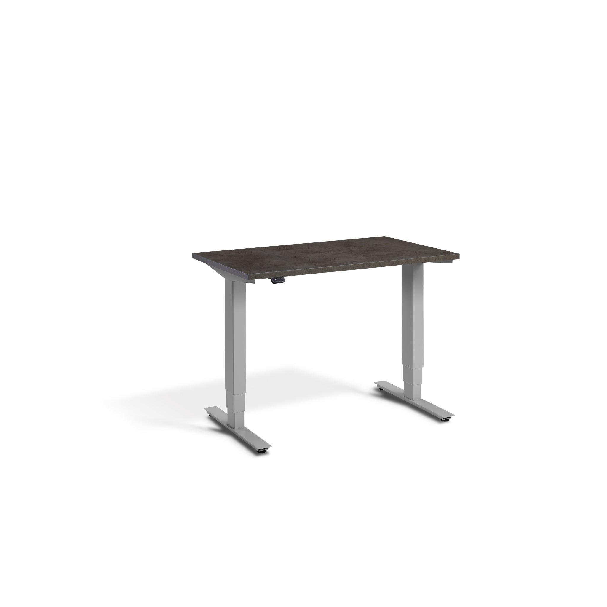 Quiet Compact Desk with Silver Frame and Dark Concrete Desktop