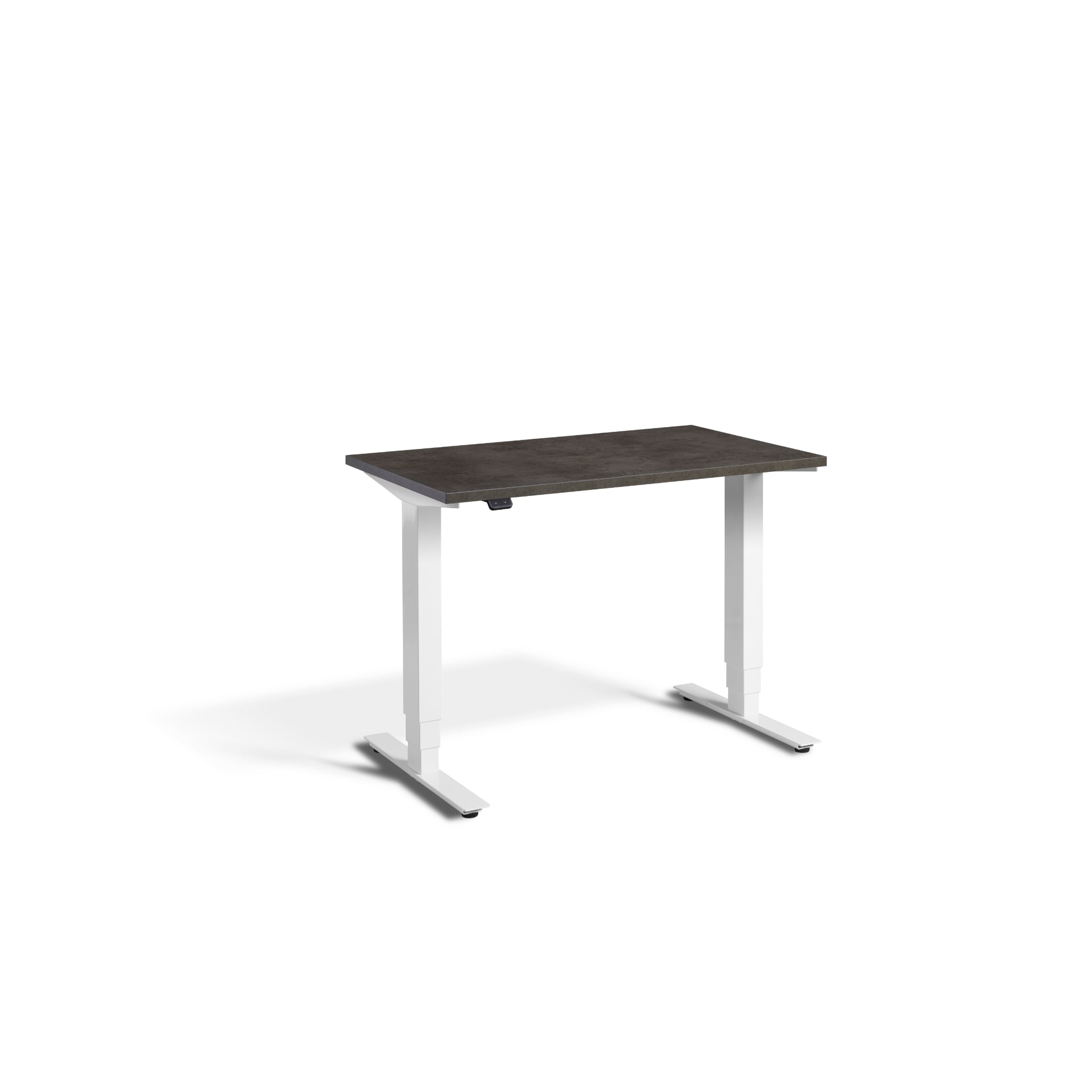 Quiet Compact Desk with White Frame and Dark Concrete Desktop