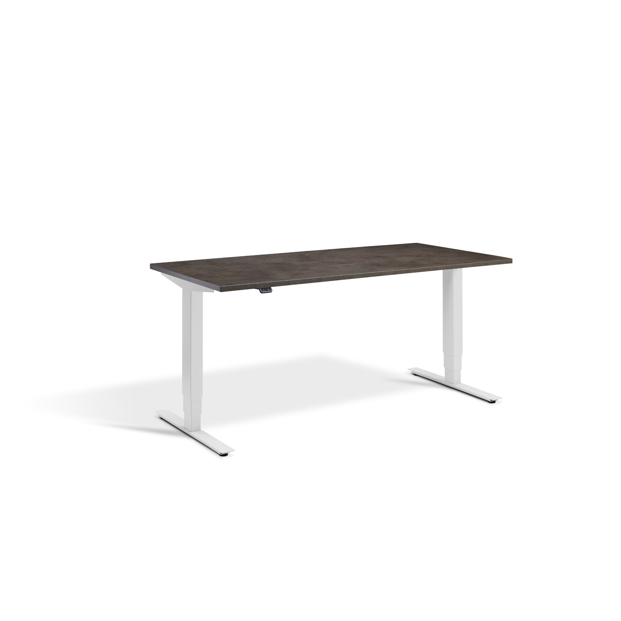 Quiet Motor Standing Desk with Light Grey Frame and Dark Concrete Desktop