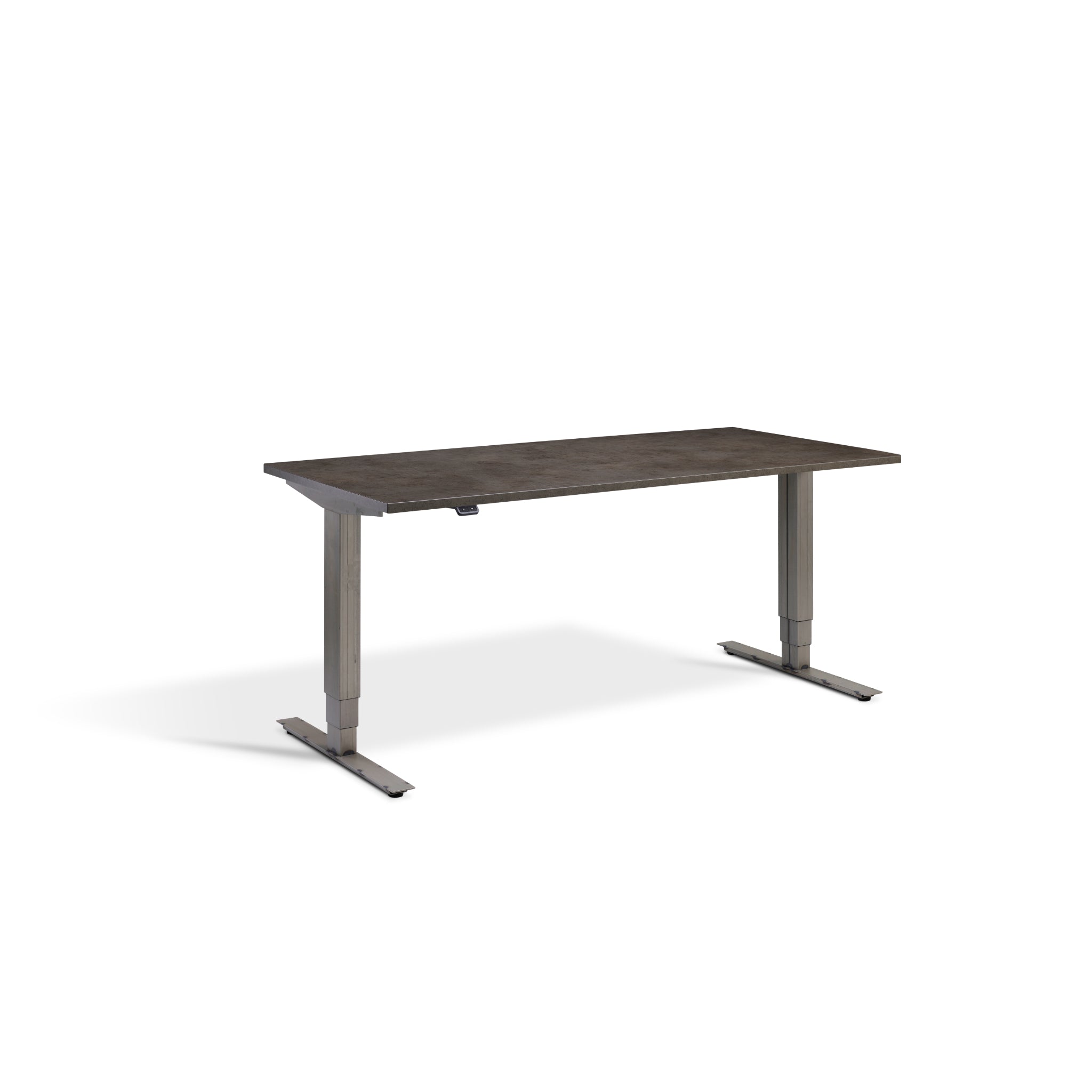 Quiet Motor Standing Desk with Raw Steel Frame and Dark Concrete Desktop