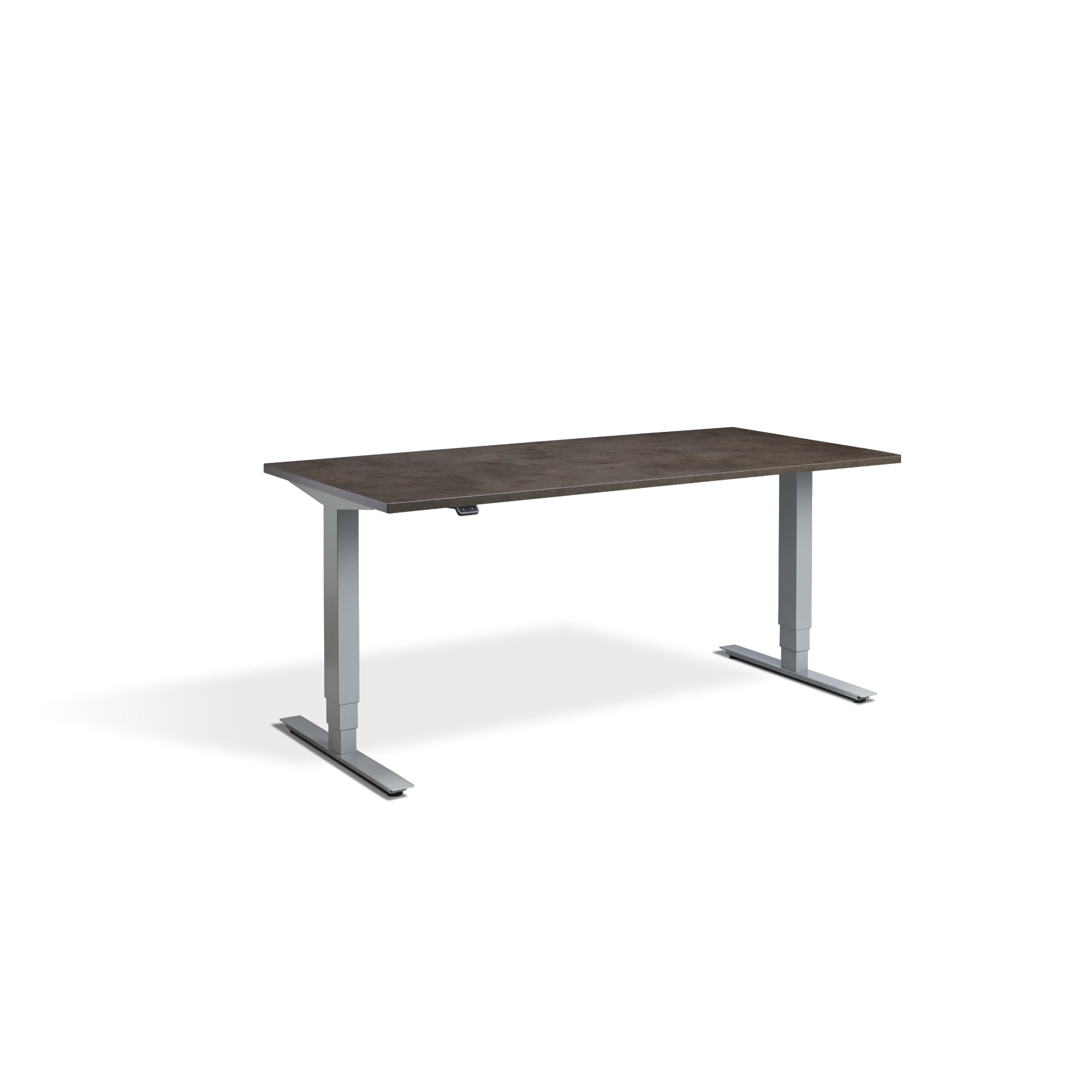 Quiet Motor Standing Desk with Silver Frame and Dark Concrete Desktop