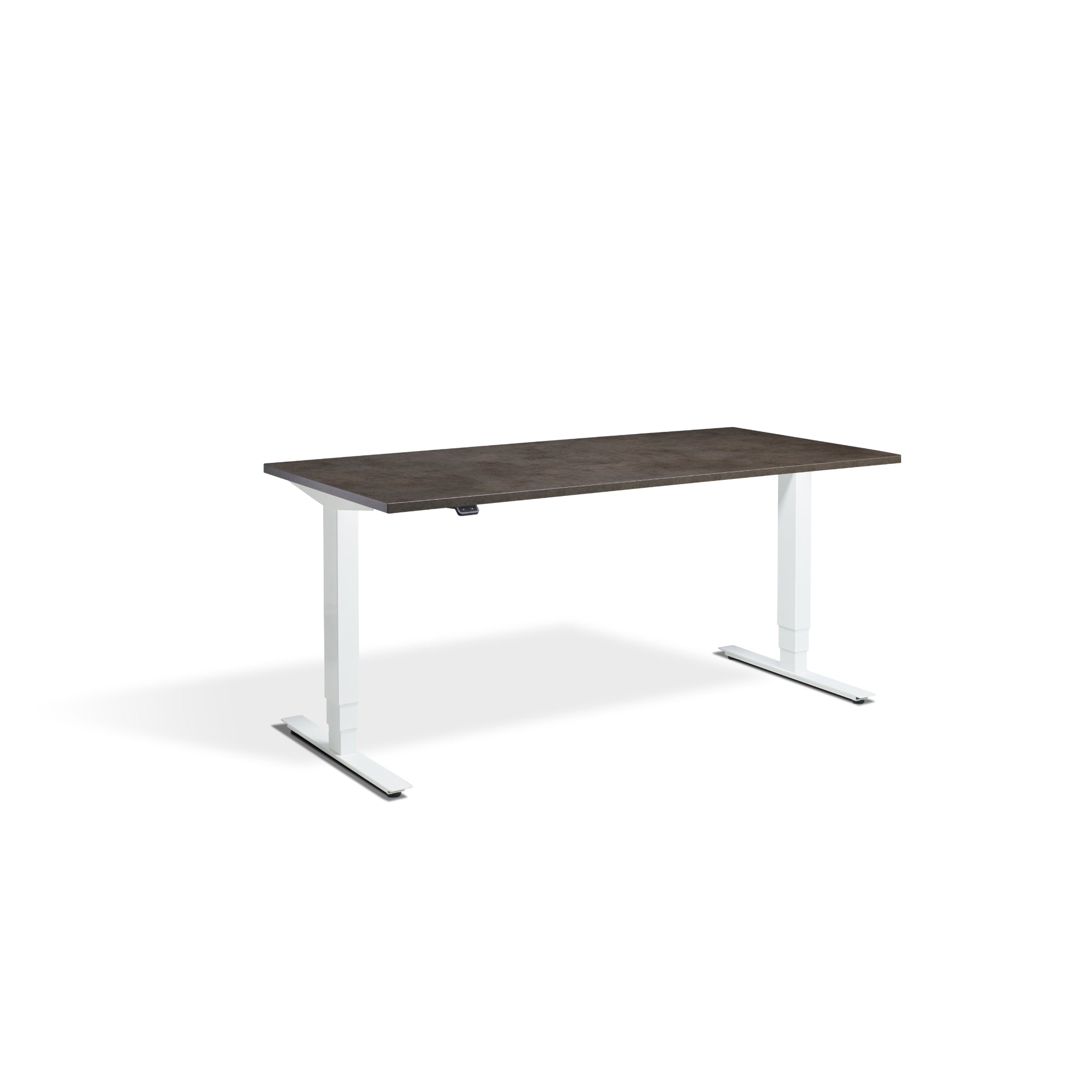 Quiet Motor Standing Desk with White Frame and Dark Concrete Desktop