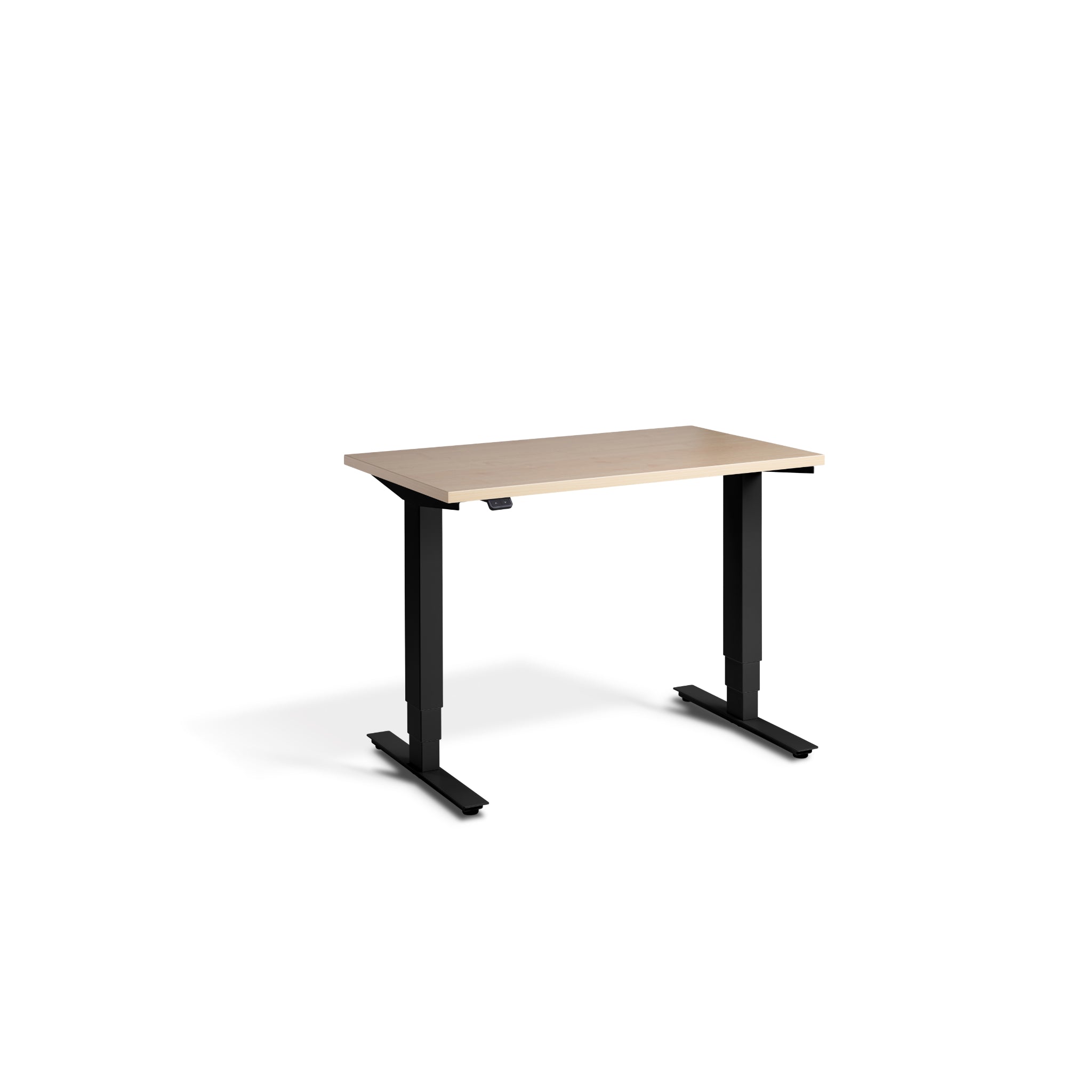 Quiet Compact Desk with Black Frame and Maple Desktop