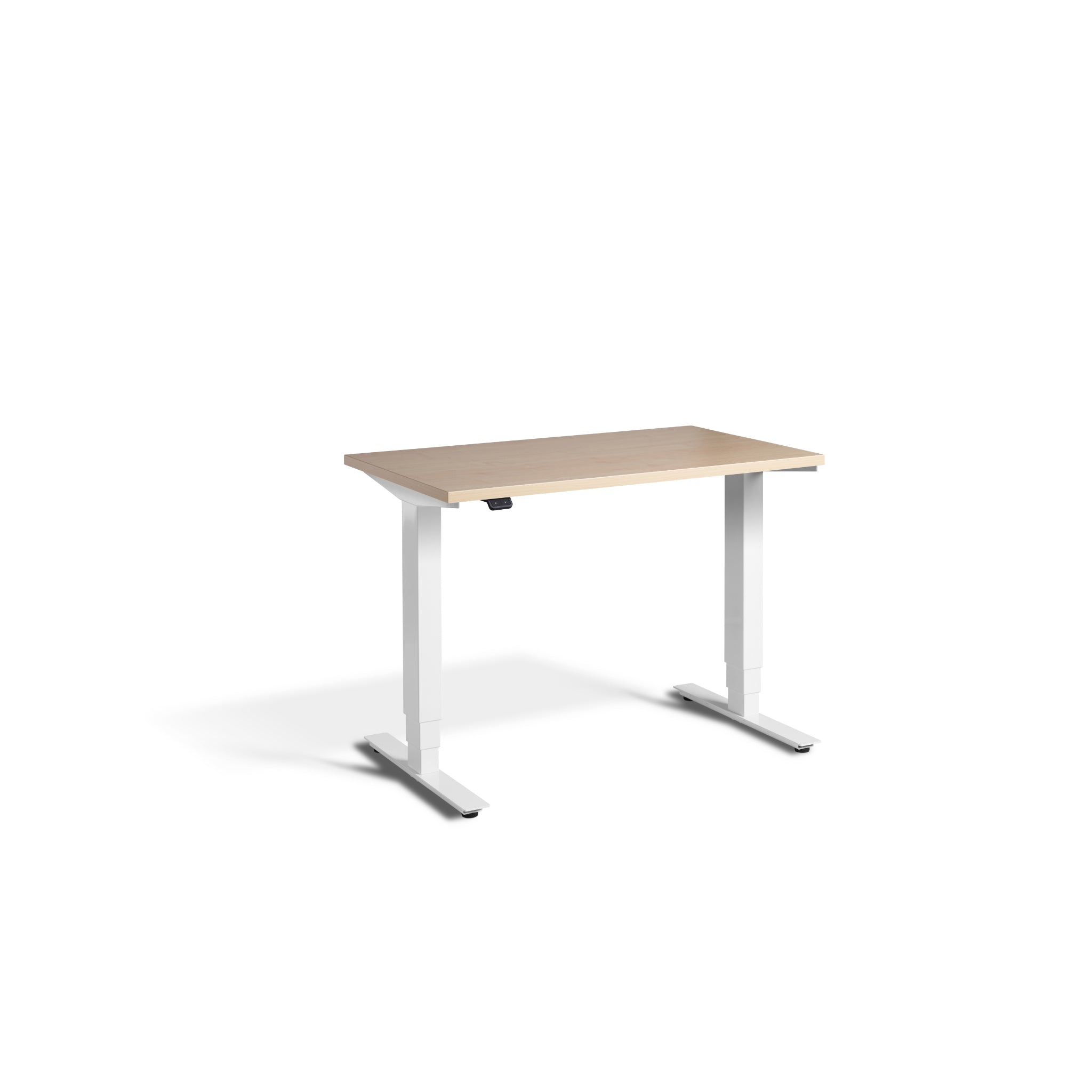 Quiet Compact Desk with White Frame and Maple Desktop