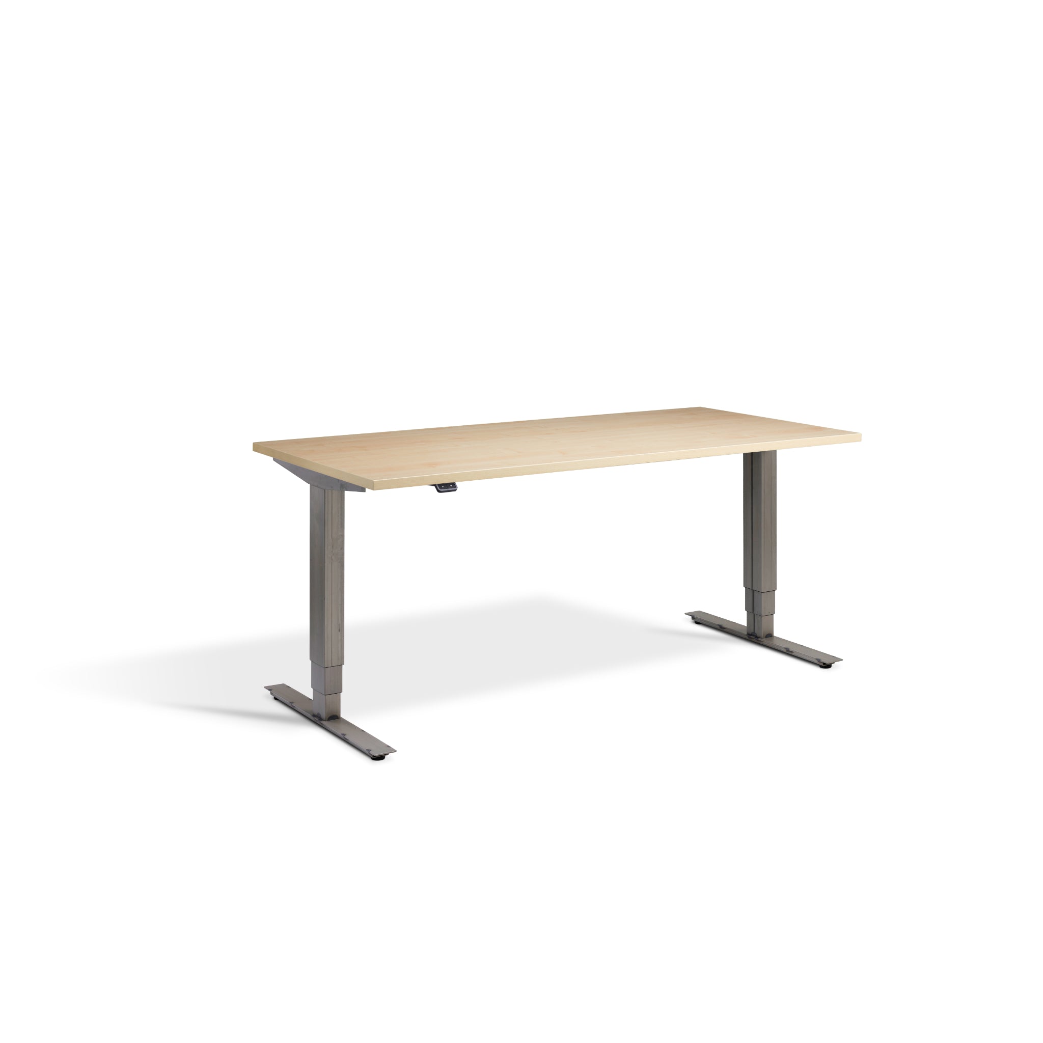 Quiet Motor Standing Desk with Raw Steel Frame and Maple Desktop