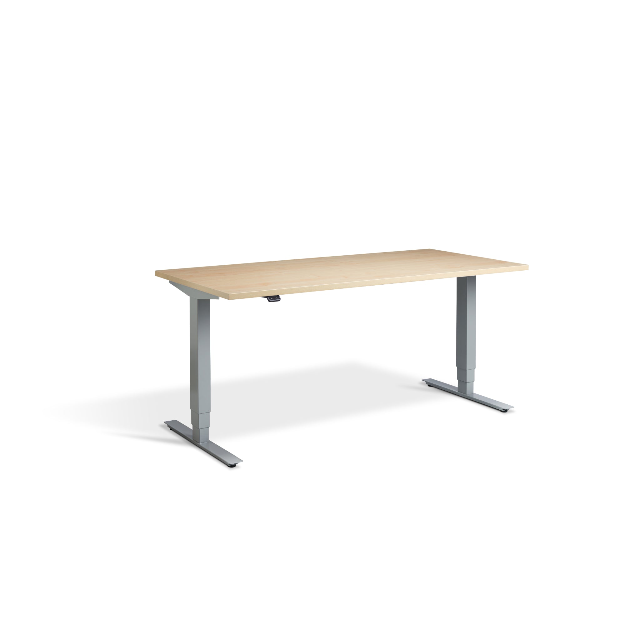 Quiet Motor Standing Desk with Silver Frame and Maple Desktop