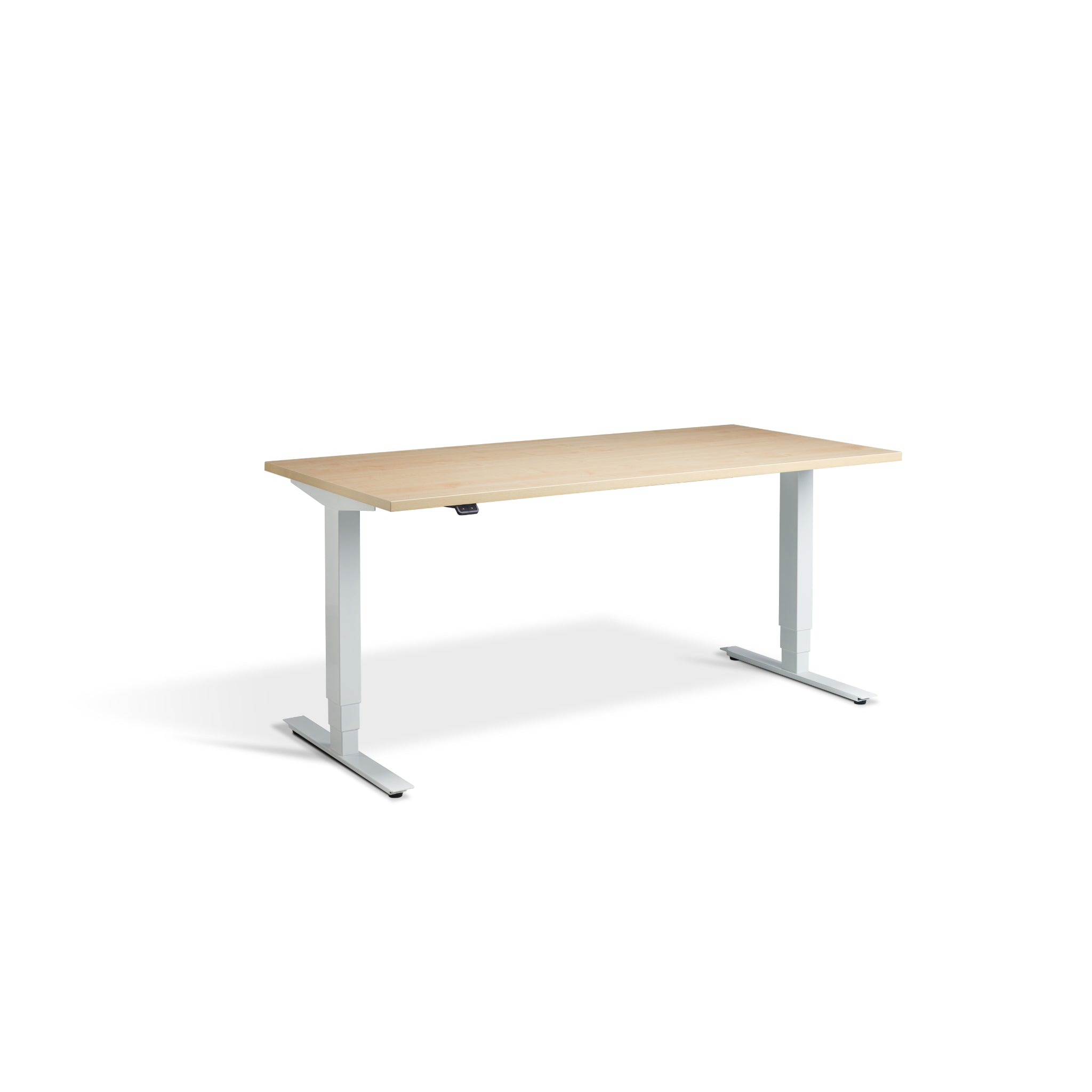 Quiet Motor Standing Desk with White Frame and Maple Desktop