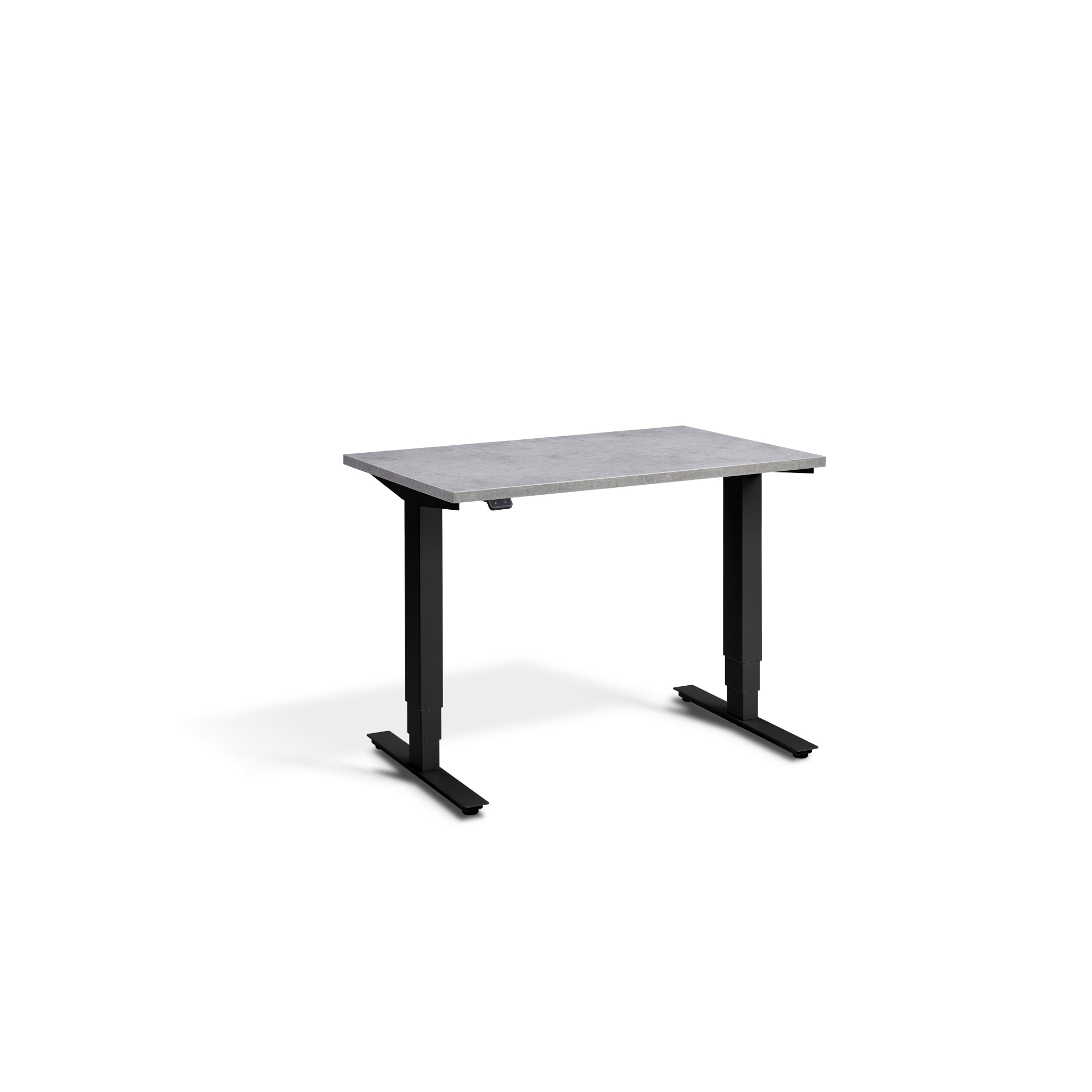 Quiet Compact Desk with Black Frame and Light Concrete Desktop
