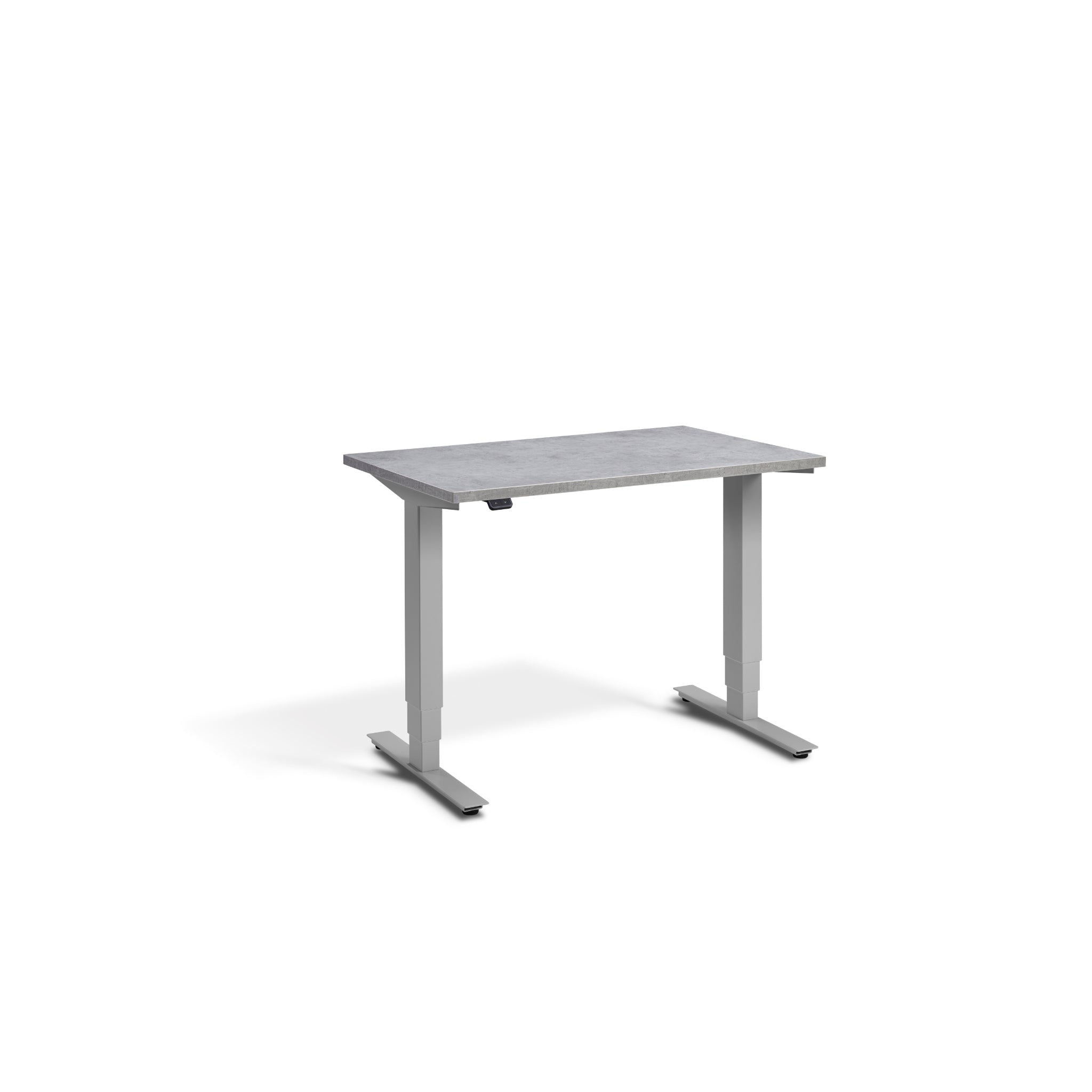 Quiet Compact Desk with Silver Frame and Light Concrete Desktop