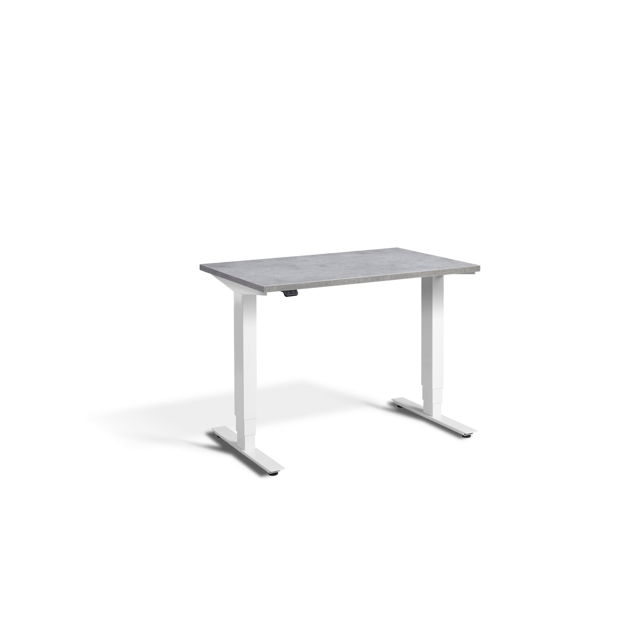 Quiet Compact Desk with White Frame and Light Concrete Desktop