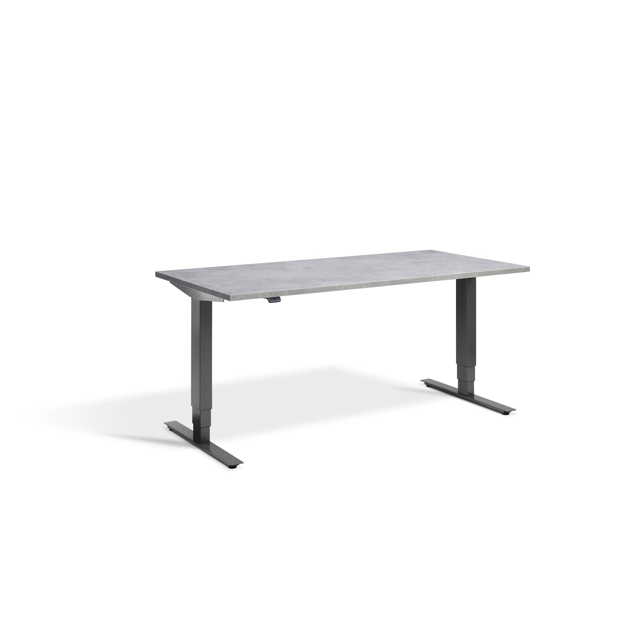 Quiet Motor Standing Desk with Dark Grey Frame and Light Concrete Desktop