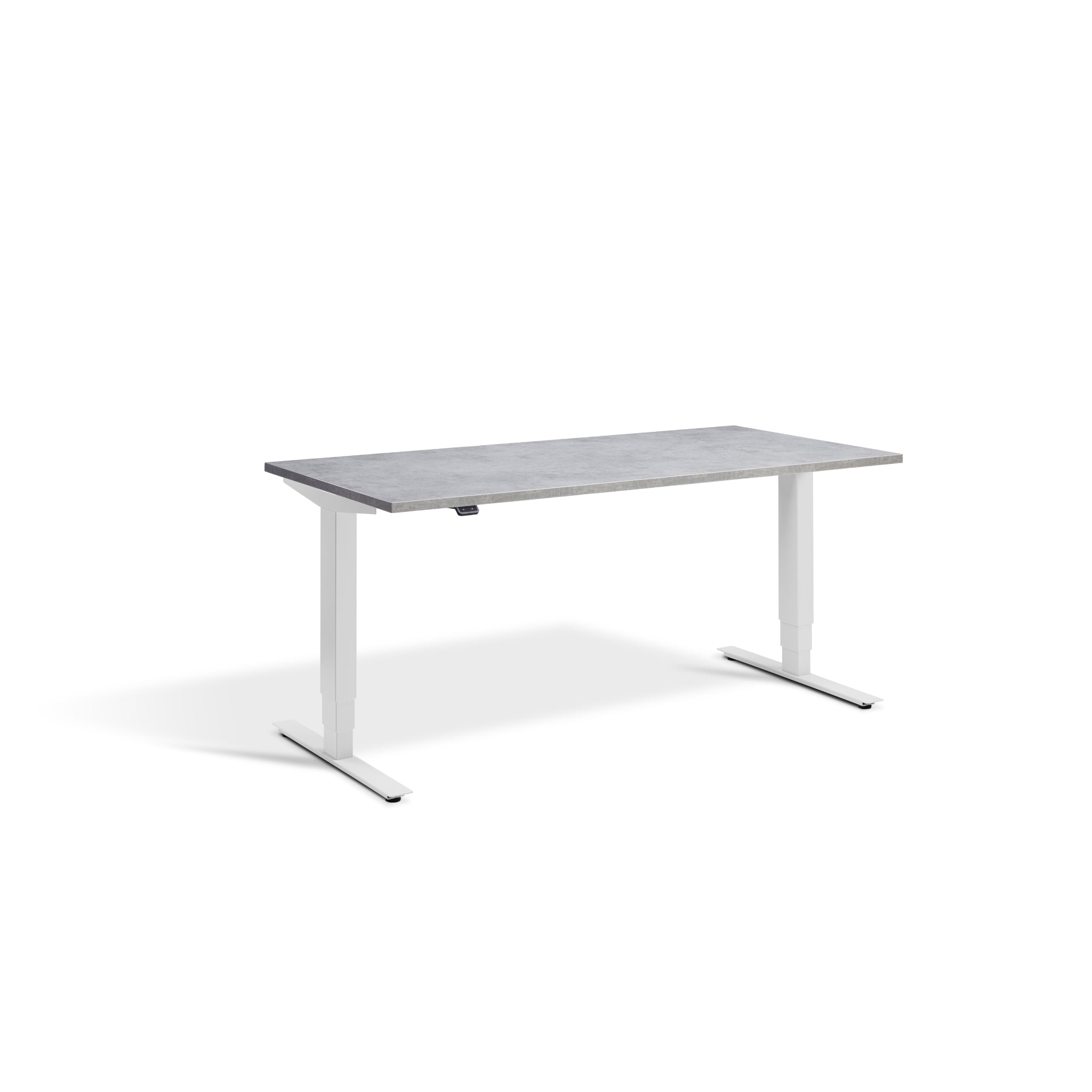 Quiet Motor Standing Desk with Light Grey Frame and Light Concrete Desktop