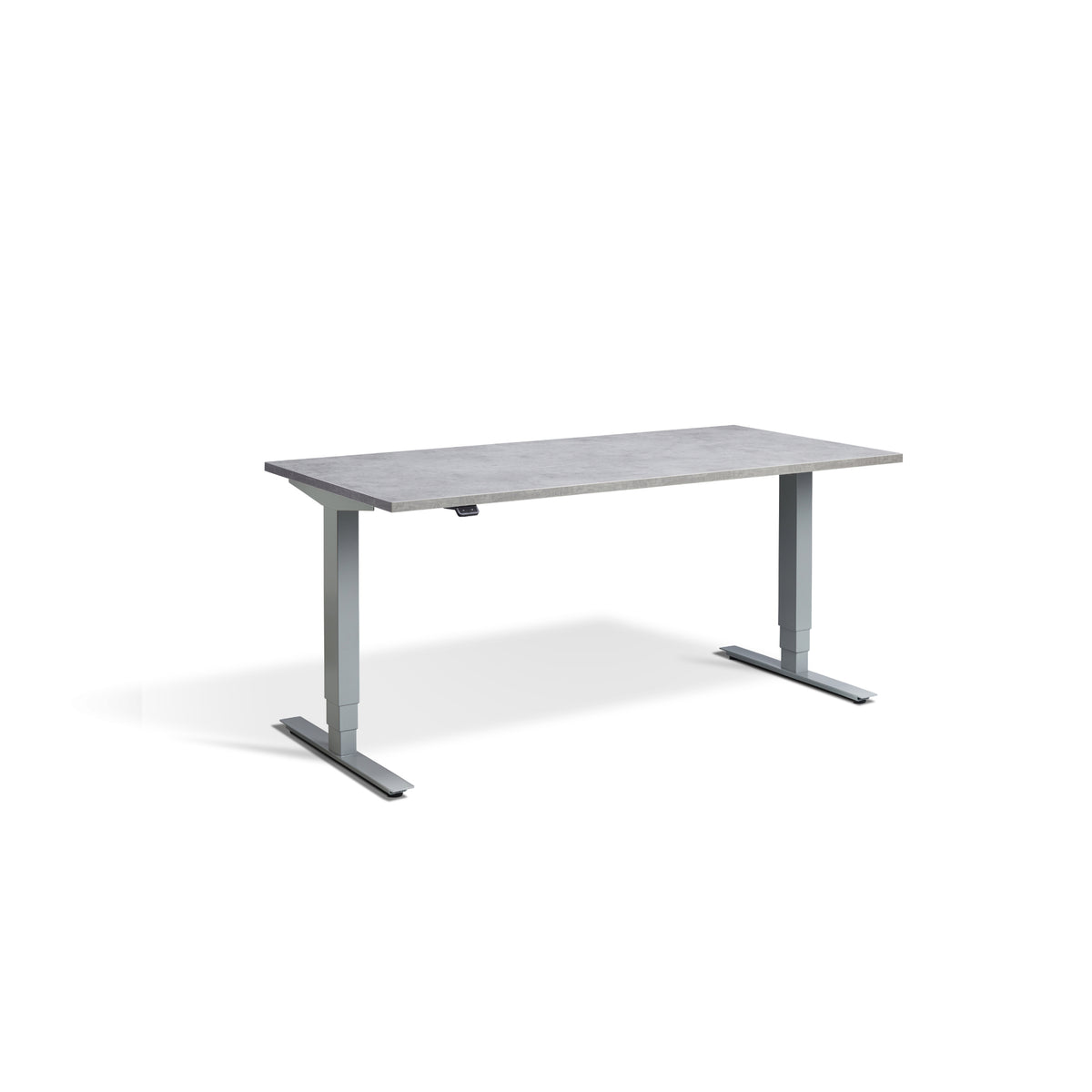 Quiet Motor Standing Desk with Silver Frame and Light Concrete Desktop