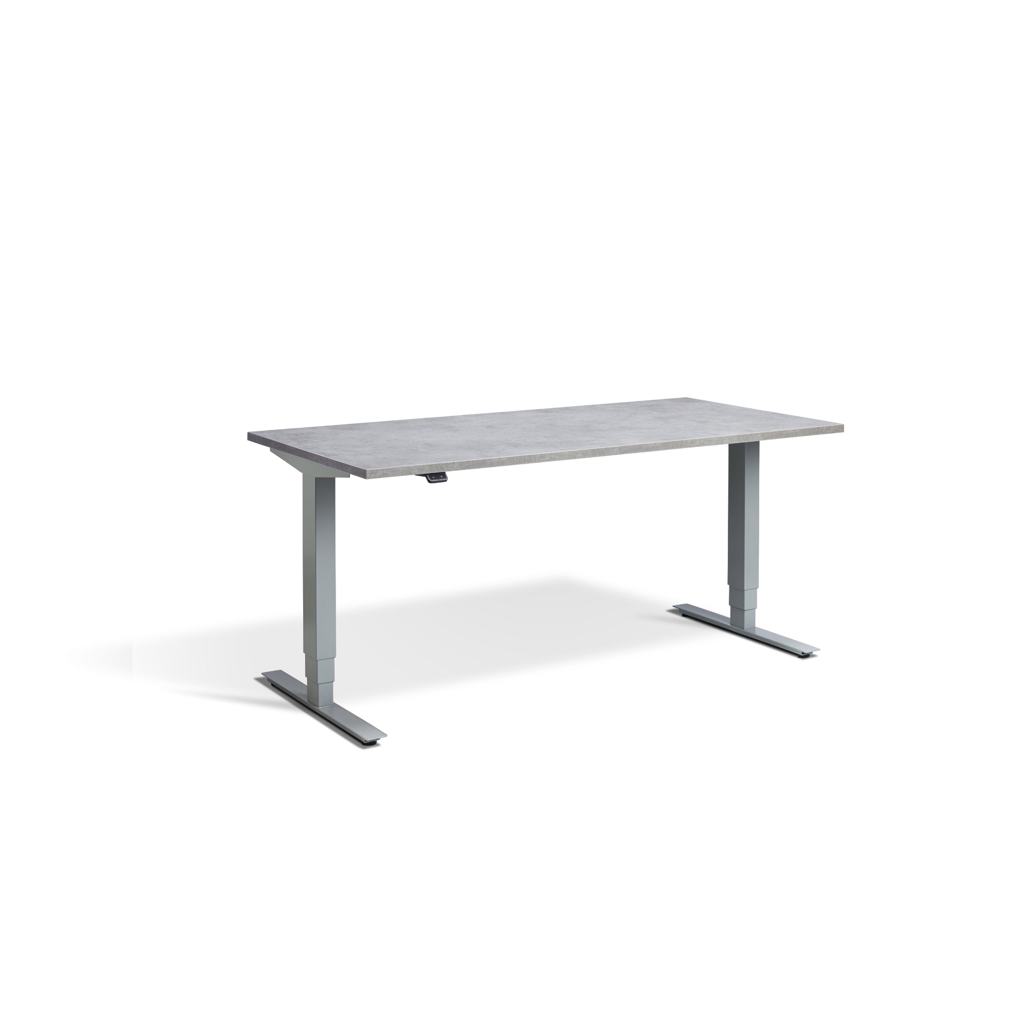 Quiet Motor Standing Desk with Silver Frame and Light Concrete Desktop