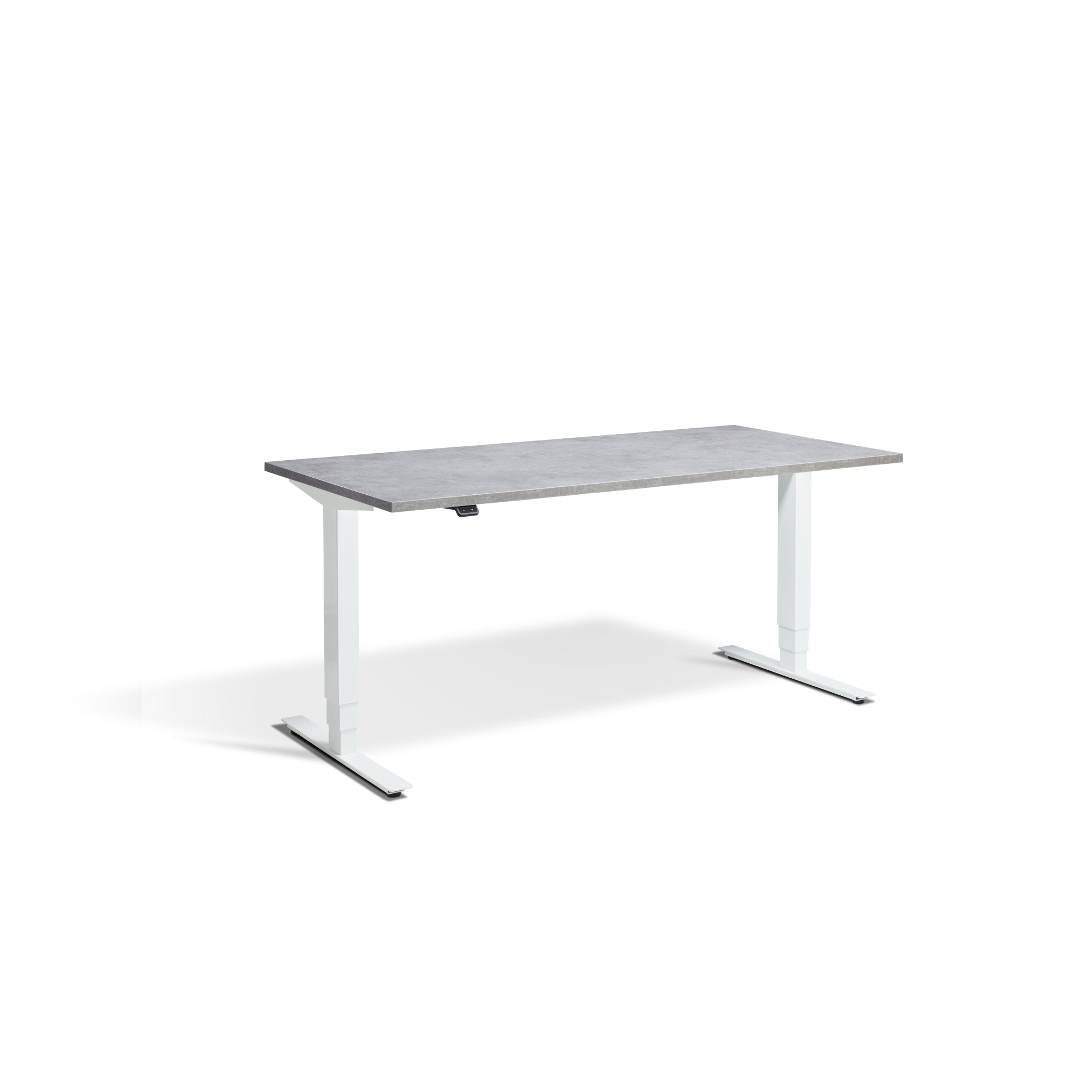 Quiet Motor Standing Desk with White Frame and Light Concrete Desktop