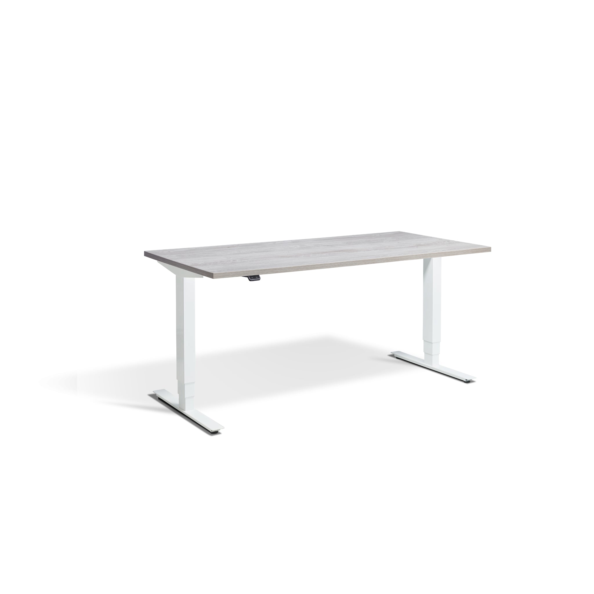 Quiet Motor Standing Desk with White Frame and Cascina Pine Desktop